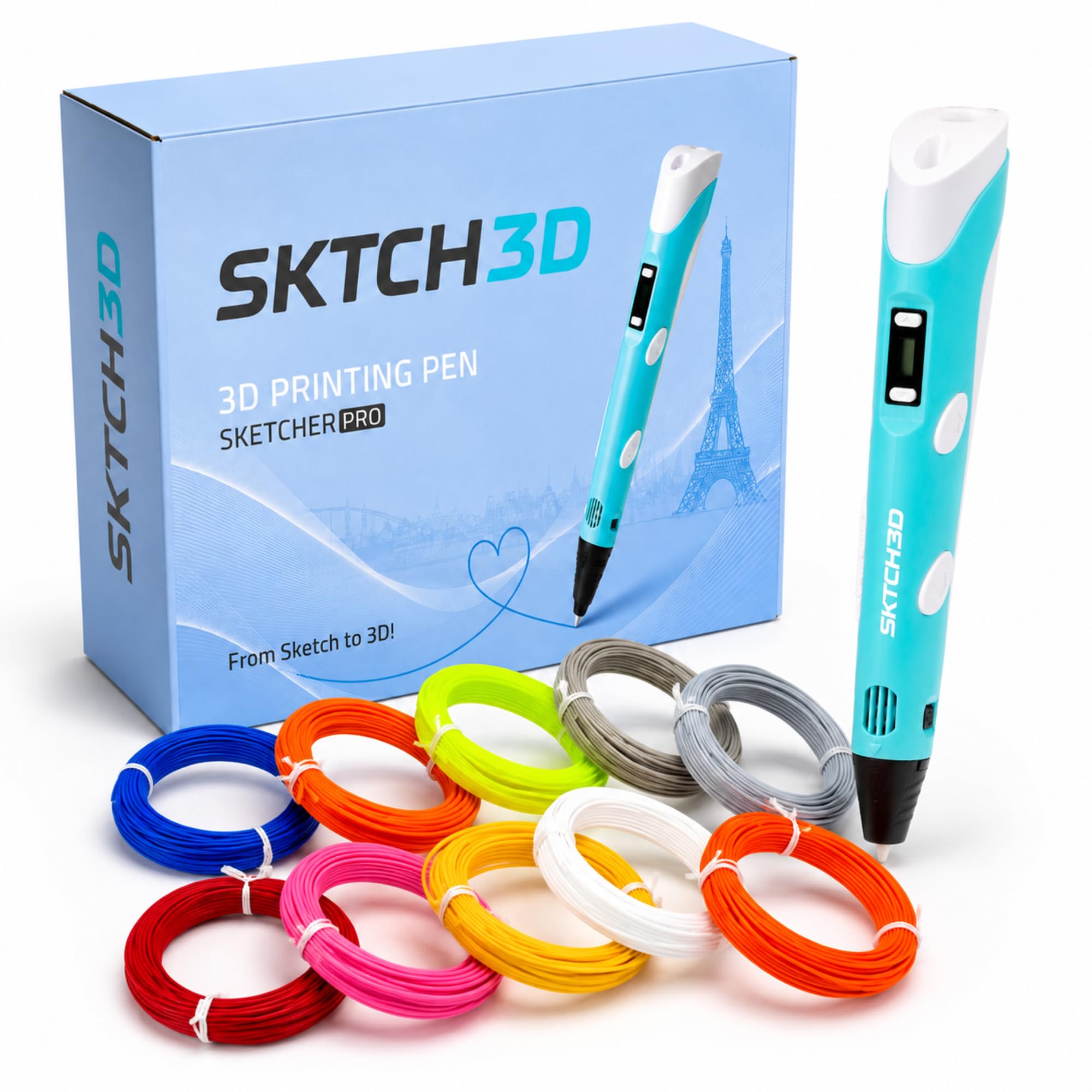 Bolígrafo 3D con filamento PLA de 50 m, juego de iniciación profesional con 10 colores, adaptador USB, libro de plantillas e instrucciones (idioma español no garantizado), lápiz de impresión