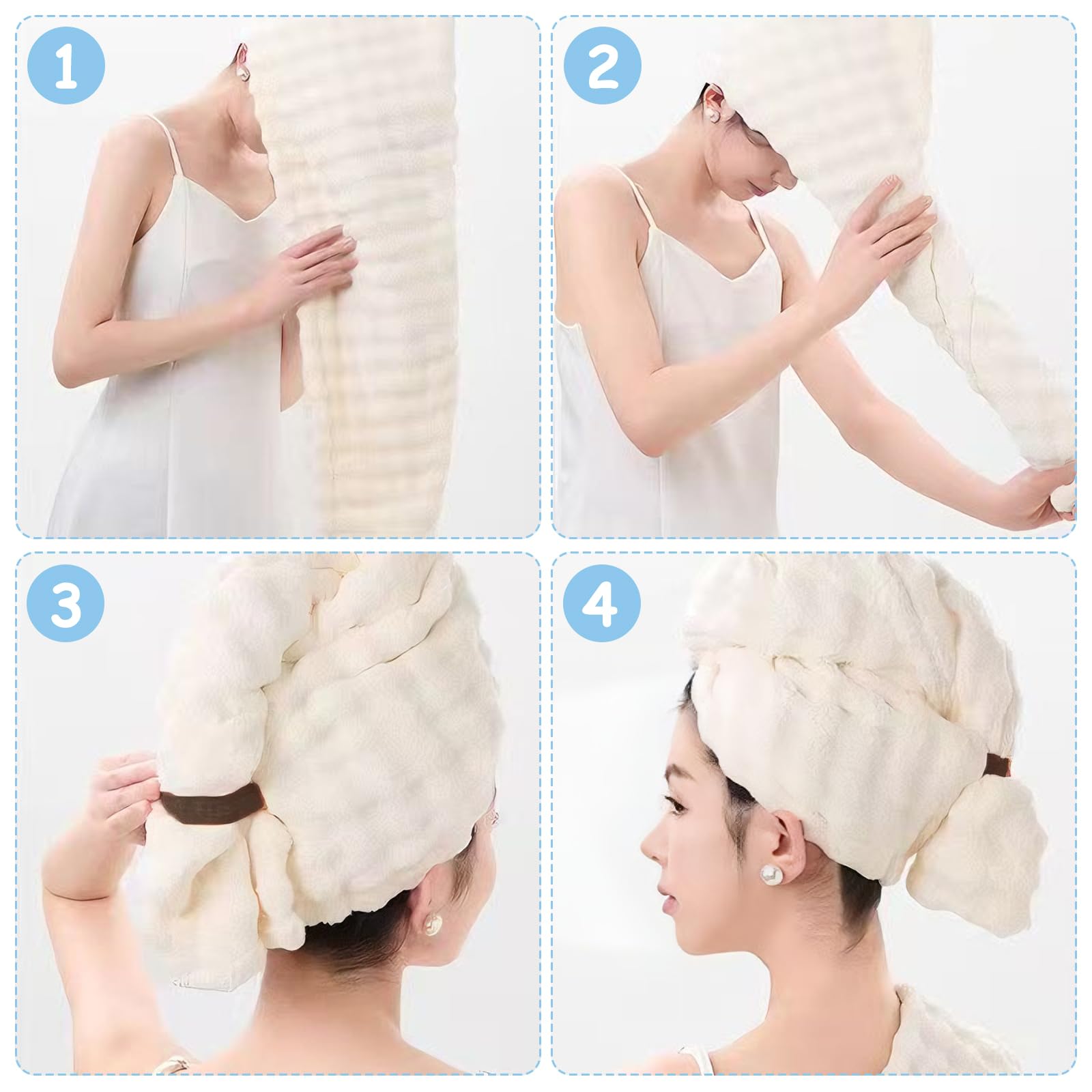 3 Stück Handtuch Haarturban, Superweiches und Saugfähiges Haarturban mit Elastischem Band für Frauen, Kinder, Langes Lockiges Haar