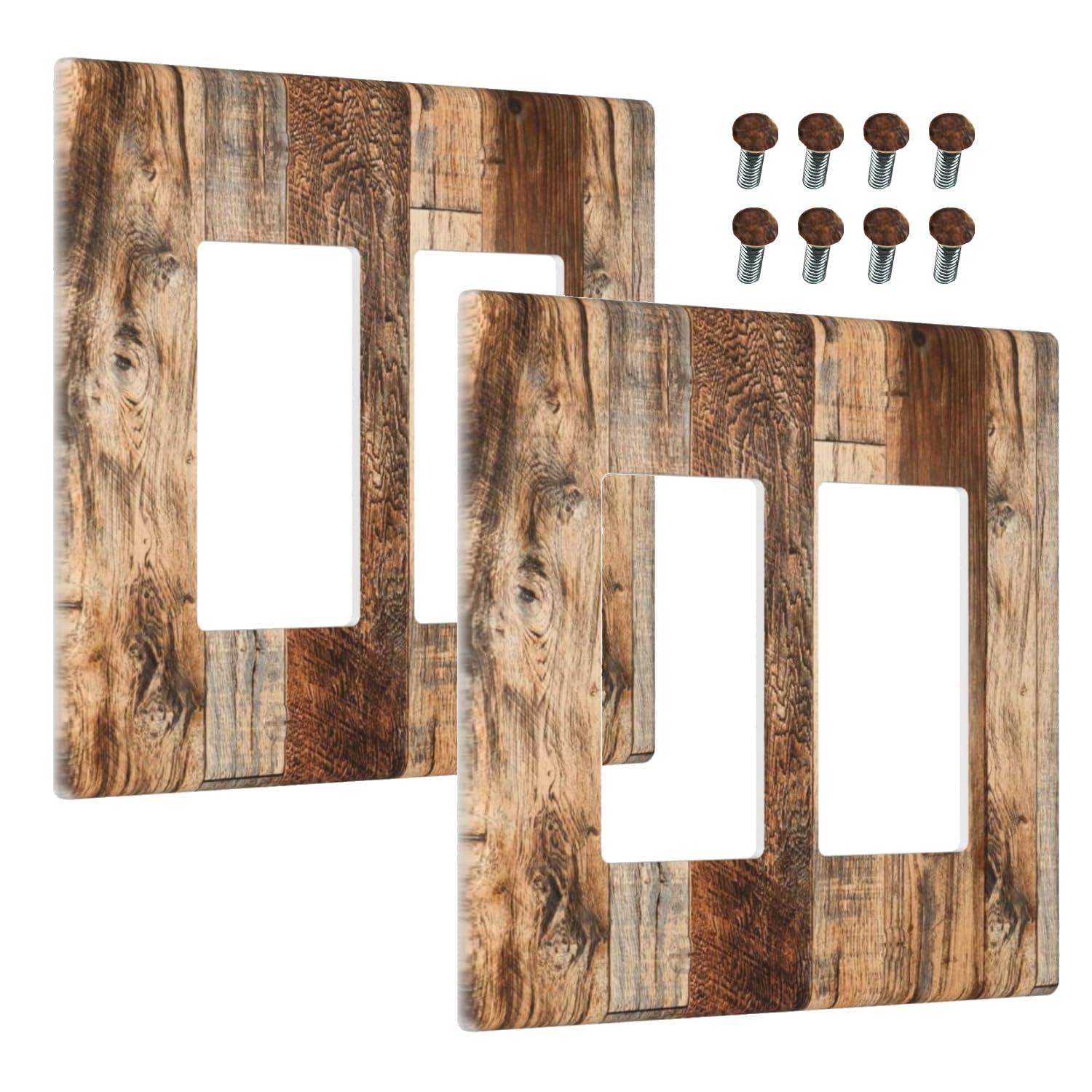 WMHUSU Decorative Outlet Covers Vintage Yellow Brown boards Tan Wood Plank 2 Gang Wall Plate Cover Double Rocker Decora Light Switch Covers Plate Jumbo Dual Electrical GFCI Switch Plate Cover（2Pack）