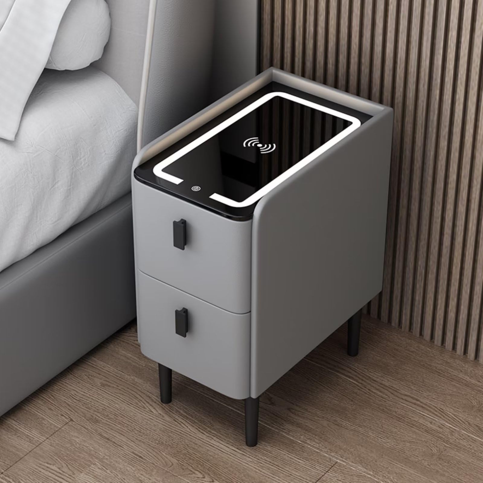 Inteligentna szafka nocna z bezprzewodowym ładowaniem głośnik Bluetooth blokada odcisków palców i przechowywanie mebli do sypialni i salonu - nowoczesny wielofunkcyjny design