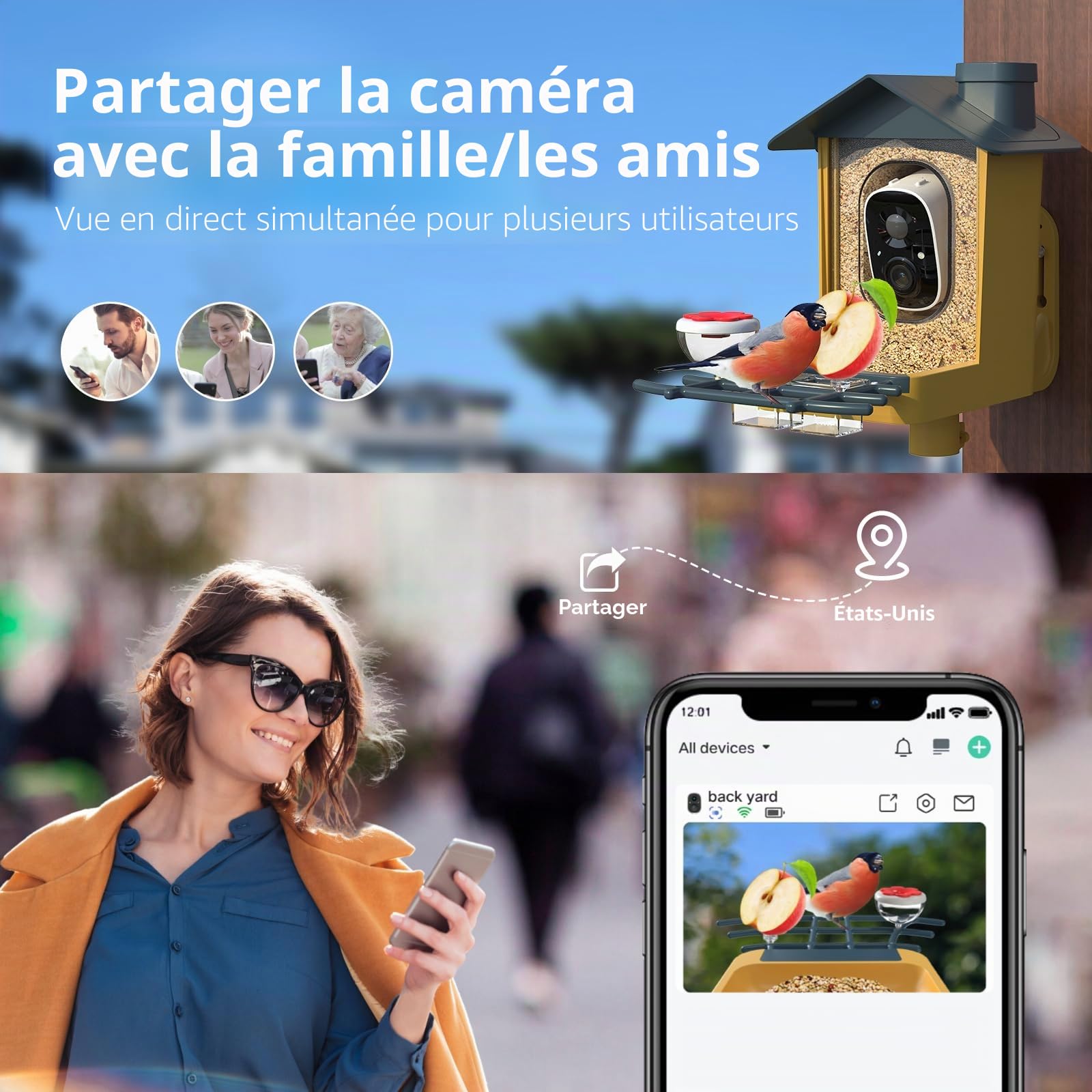 Mangeoire à oiseaux avec caméra – Caméra intelligente avec identification des espèces d'oiseaux, enregistrement automatique des vidéos des oiseaux, notifications instantanées, caméra vidéo 2K