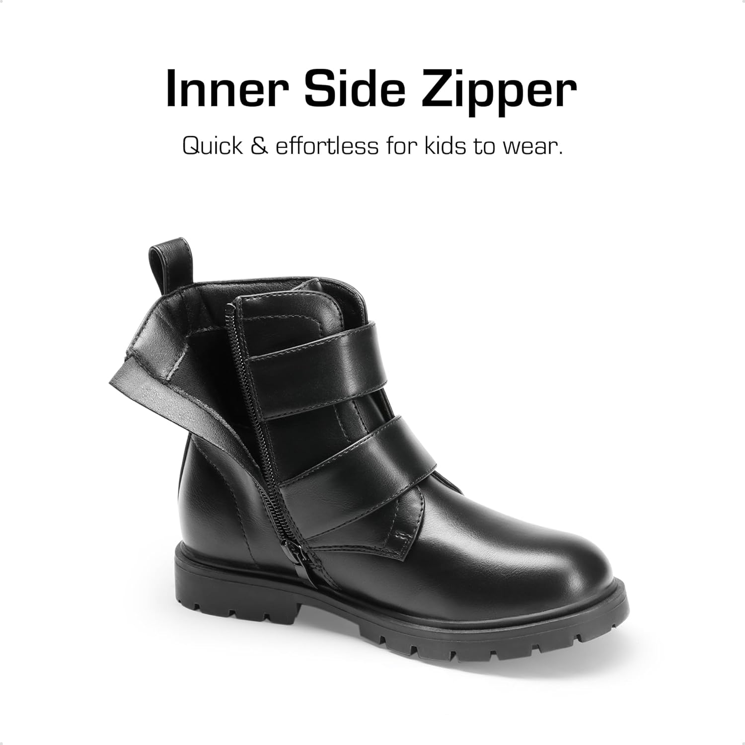 DREAM PAIRS Girls Boys Glitter Ankle Boots Side Zipper Combat Shoes with Buckles Toddler/Little Kid/Big Kid - Image 3