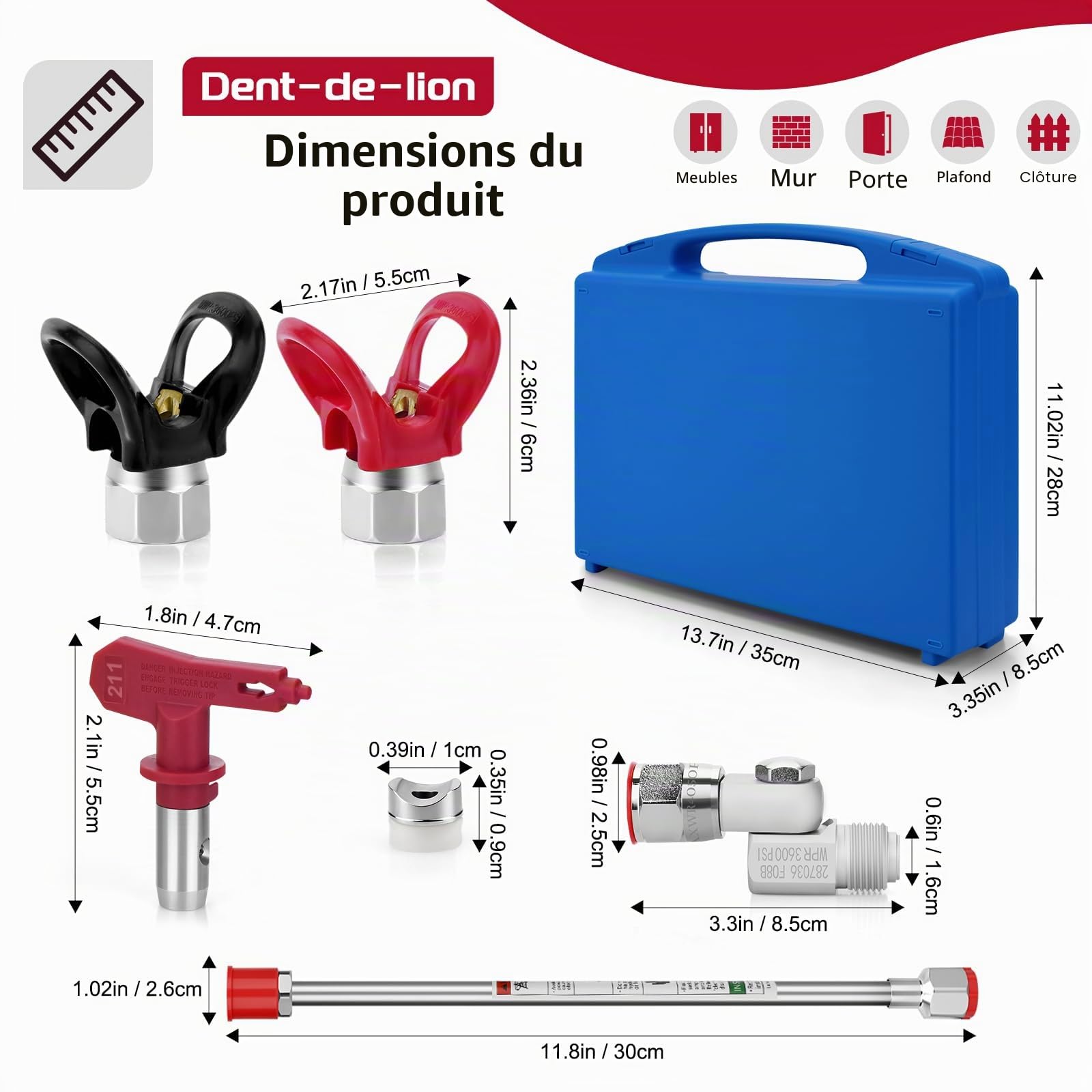 Ensemble d’Accessoires de Pistolet de Pulvérisation sans Air – 21 Pièces avec Buses Réversibles, Tiges d’Extension et Garde-Buse