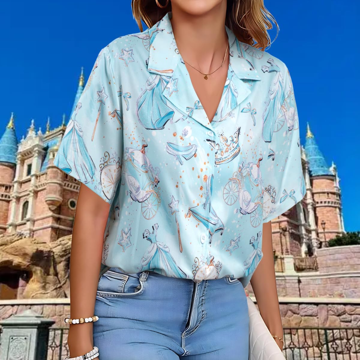 Magic Kingdom Hawaiian Shirt Women Magical Castle Princess Shirts Funny Family Summer Vacation Button Up Tops - Image 2