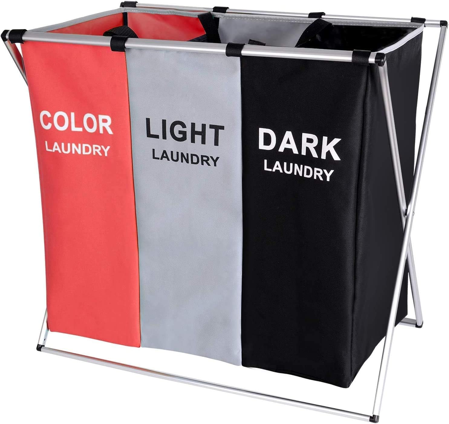 160L Large Laundry Basket, Freestanding Laundry Hamper, Collapsible Tall Clothes Hamper with Handles for Clothes Toys in the Dorm & Family Closet Storage Container and Organizer (Red+grey+black)