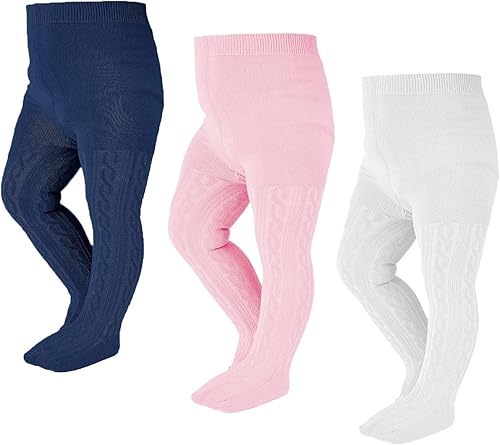 EPEIUS - Pantimedias de punto trenzado, mallas gruesas de algodón para recién nacidos, bebés o niñas pequeñas, paquete de 3, 4, 5 y 6 unidades