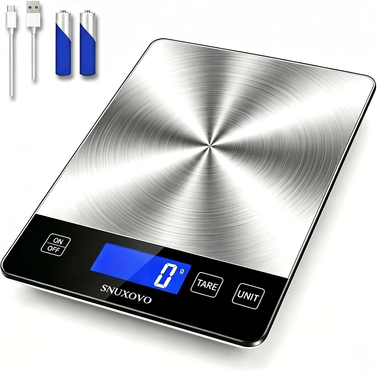 Food Scale, 33lb Digital Kitchen Scale for Cooking Baking | Stainless Steel Waterproof, 1g/0.05oz Precise Graduation, Grams and Ounces, Battery & USB Charging