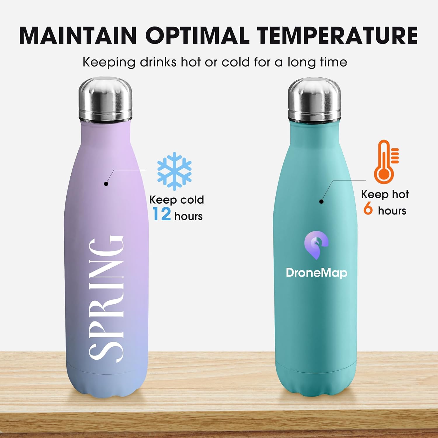 Personalized Custom Water Bottles Print in USA 17oz 12 Pcs Stainless Steel Double Wall Insulated Leakproof Cups With Colorful Text Logo for Sports Outdoors - Image 4