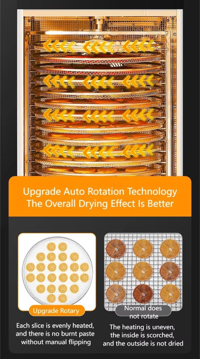 Food Dehydrator Machine, 44 Tier Stainless Steel Meat Drying Machine with Removable Trays 2400W, 30-90°C Fruit Dryer Meat Drying Machine with 24 H Timer (44 Tier)