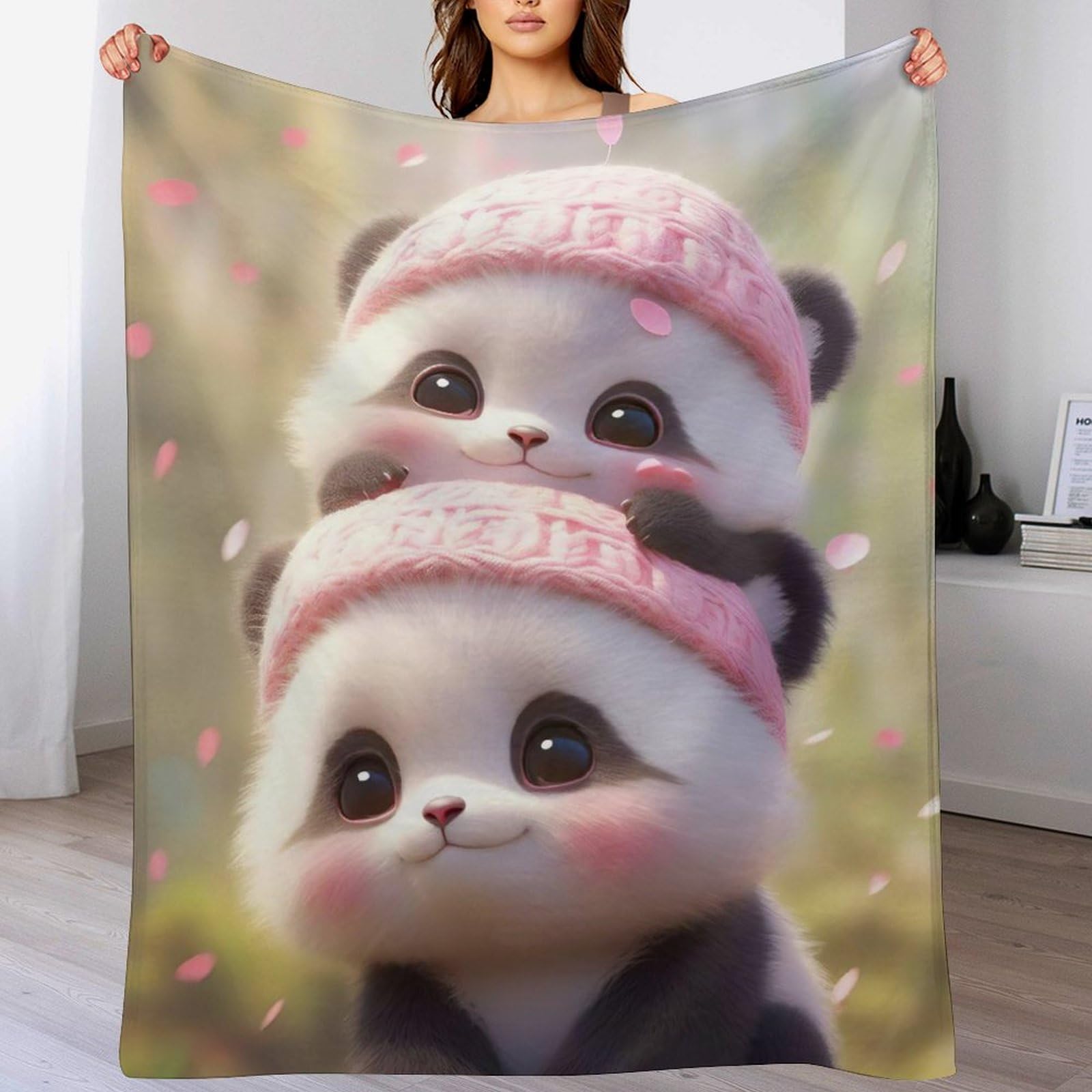 Couverture polaire plaid panda en flannel 140x180cm pour canapé