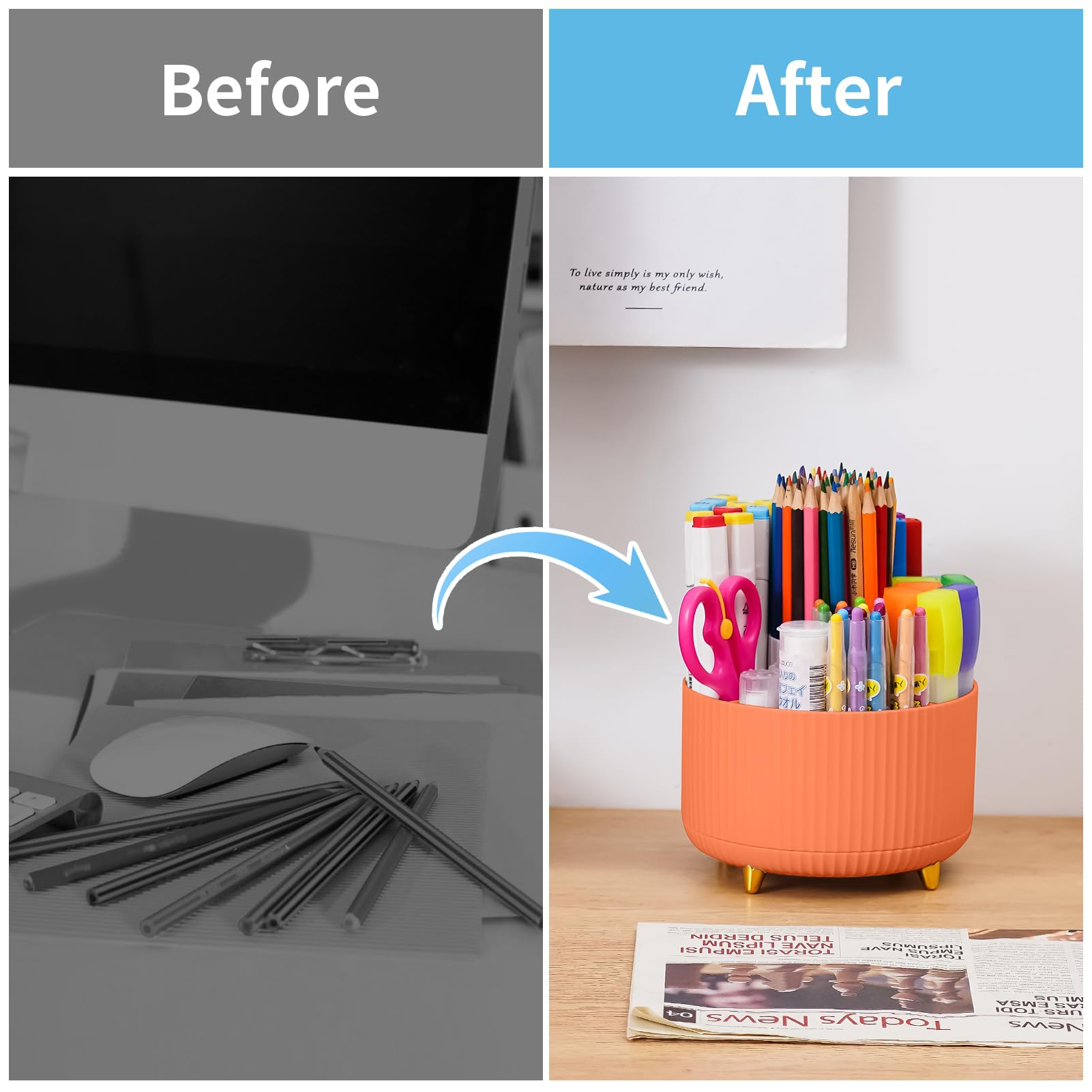 Marbrasse Desk Organiser,360-Degree Rotating Pen Holder for Accessories with 5 Compartments Pencil Organiser - Image 2