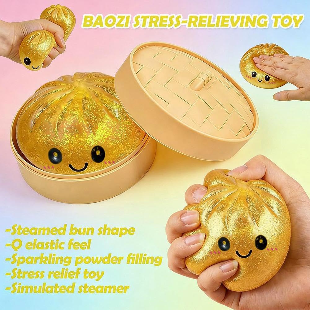 Dumpling Squishies Mystery Box, 10 Colors Random Mystery Glitter Dumpling Squishies Toy Gift Box, Colorful Stress Balls Fidget Sensory Toy Desk Toys for Kids Adults (1pcs, One Size) - 4