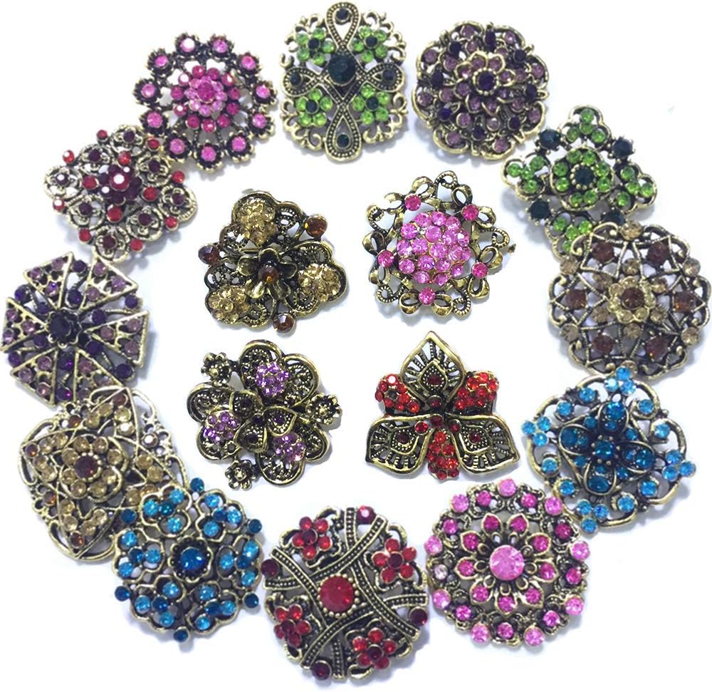Ezing Lot 36pc Crystal Flower Brooches Pins Wholesale for DIY Wedding Bouquet (C) - Image 2