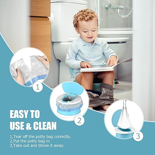 Miniatura 6 de Orinal portátil para viaje de niños pequeños, asiento plegable para entrenamiento de niños pequeños, inodoro para niños y niñas, automóvil, orinal