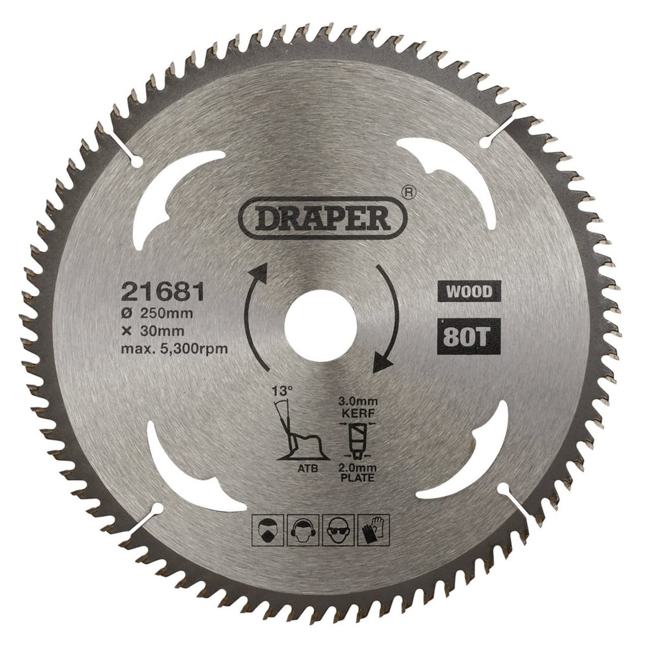 Draper TCT Wood Cutting Circular Saw Blade 250mm 80T 30mm