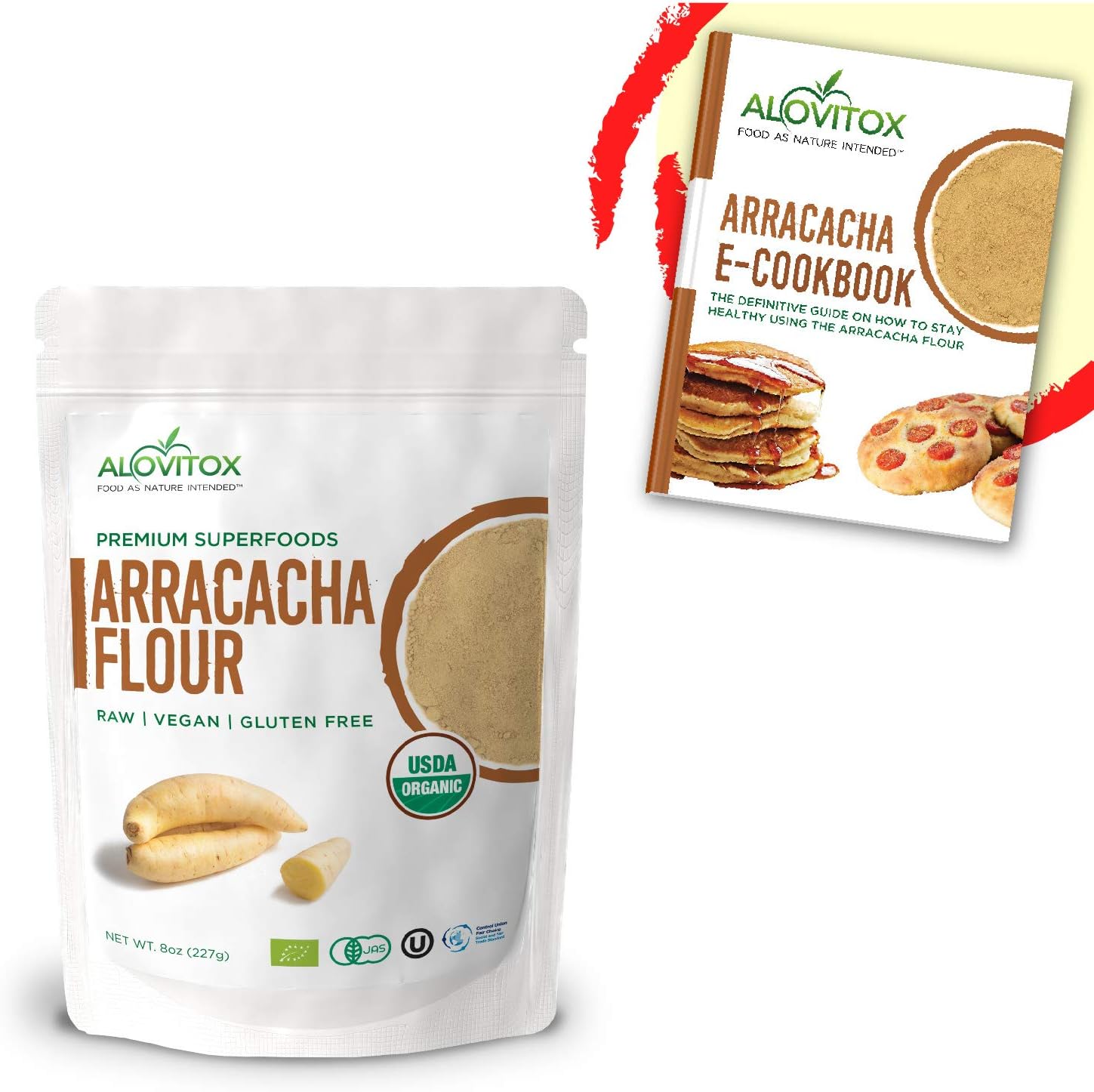 Arracacha Flour - Certified Organic Wheat Substitute, Raw, Gluten Free, Low Carb, Low Calorie Starch - Free E-Cookbook by Alovitox 8oz