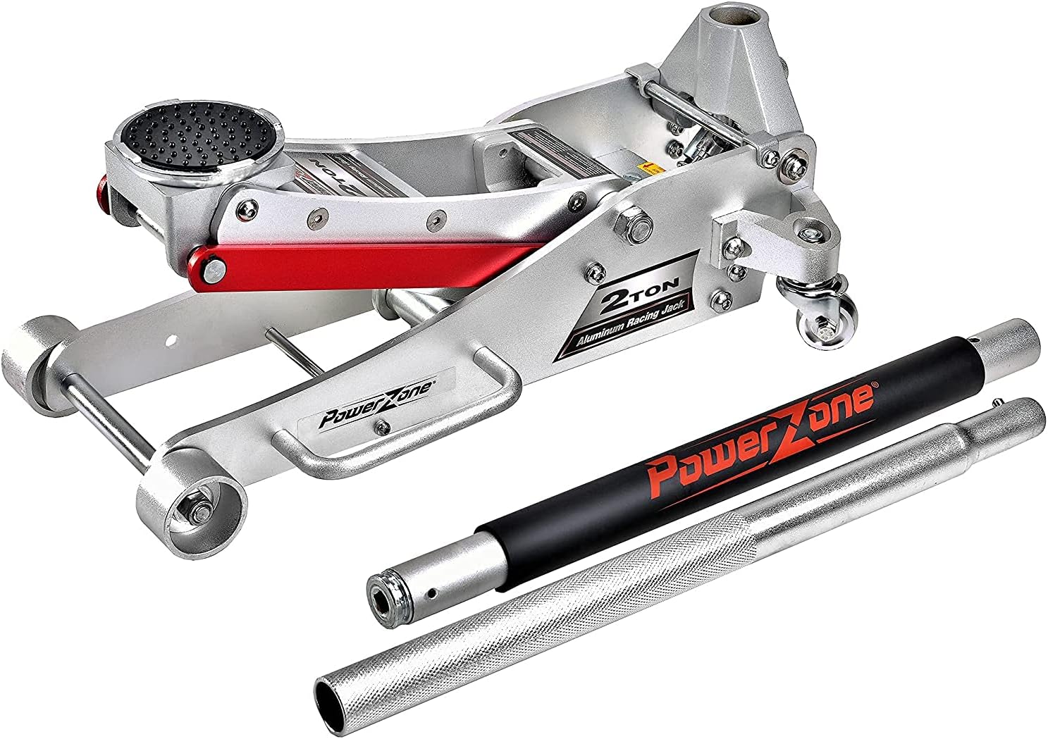 Power Zone 680060 2-Ton Dual Pump Quick Lift Aluminum Hydraulic Racing Jack, Lift Range: 3-1/2” to 16-1/2”, Silver
