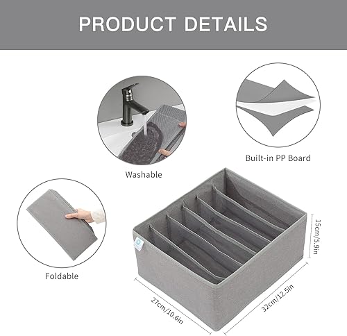 Miniatura 3 de Qozary Paquete de 4 organizadores de cajones para ropa, organizador de camisetas para armario, 6 rejillas, organizador de ropa de armario,