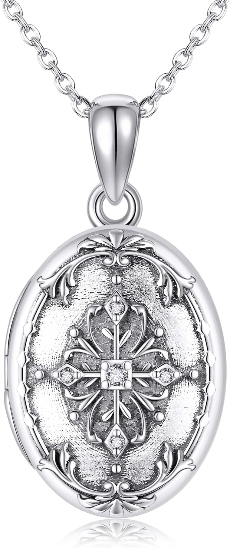 HUKKUNVintage Flower Photo Locket Necklace Sterling Silver Picture Necklace for Women