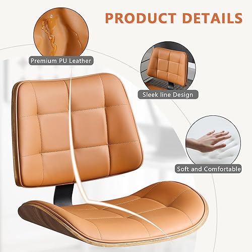 Miniatura 8 de Silla de escritorio de oficina en casa con ruedas, silla de oficina sin brazos de altura ajustable, piel sintética, respaldo medio, silla de