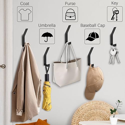 Miniatura 2 de Paquete de 6 ganchos de pared para colgar abrigos, perchas resistentes para sombreros, ganchos de pared grandes para vestíbulo, entrada y baño,