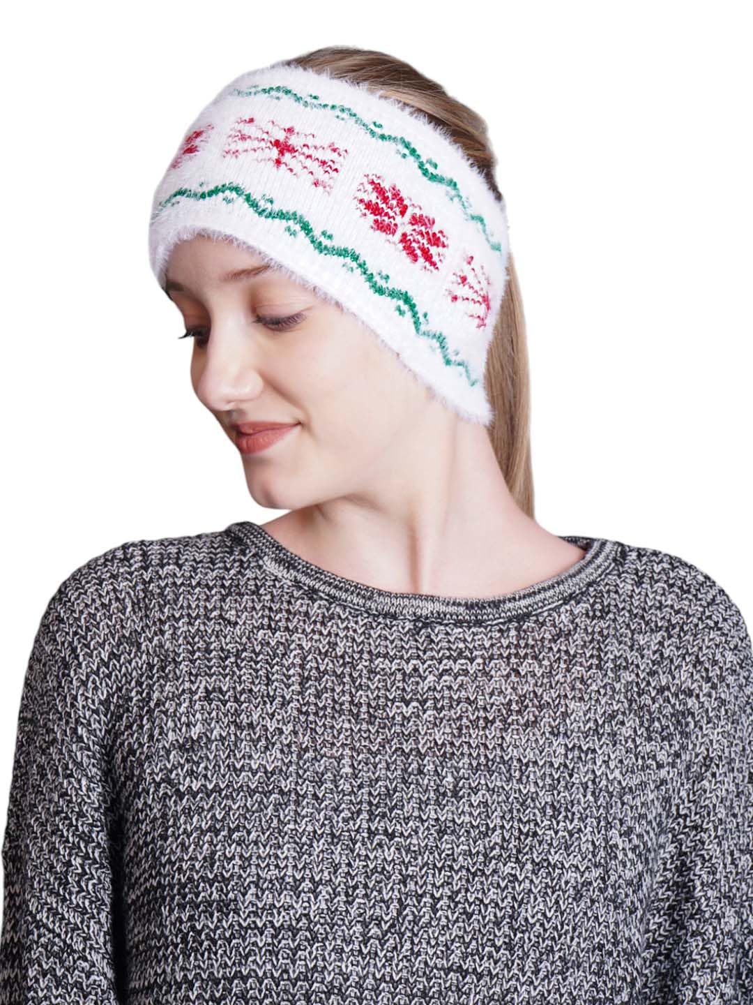 Soft Knitted Warm woolen Headband Earwarmer Earmuffs Earcap Earcover Winter accessories trendy pattern Earwarmer (White, Red & Green)-image-40