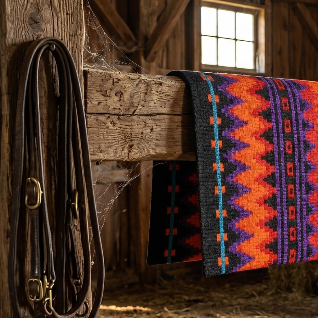 Western Show Saddle Pad/Blanket for Horses - Handmade Wool Saddle Blanket with New Zealand Design, Thick, Durable & Comfortable for Horse Riding (34” L x 42” W x 1) M49