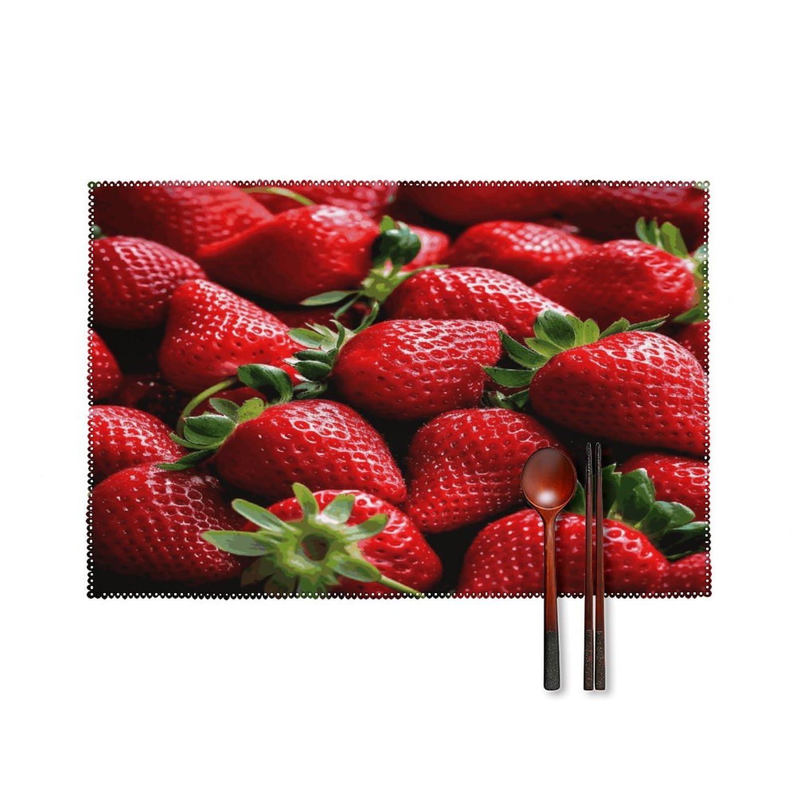 Fekiloot Style Fresh Strawberries Placemats Set Of 6,Table Mat
