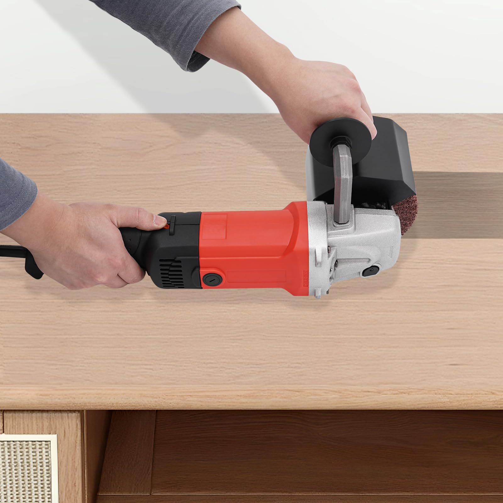 Máquina de trefilado rojo, cepillo eléctrico con velocidad ajustable, 42 x 13 cm para matear baldosas de madera mármol