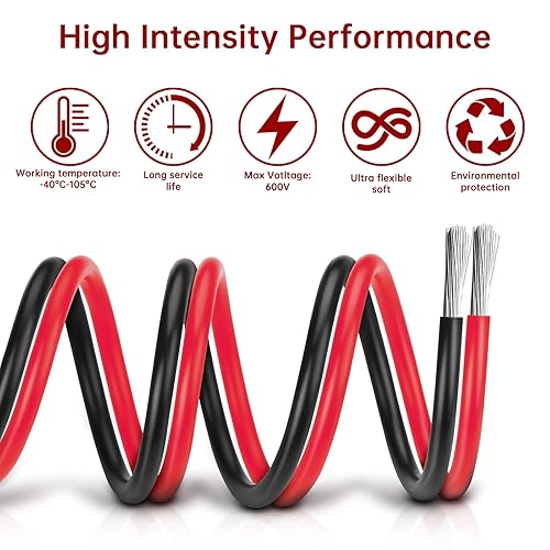 Miniatura 8 de iGreely - Cable eléctrico de cobre estañado de 6 AWG, 10 pies, color negro y rojo de 10 pies, 2 cables trenzados aislados de un solo conductor para