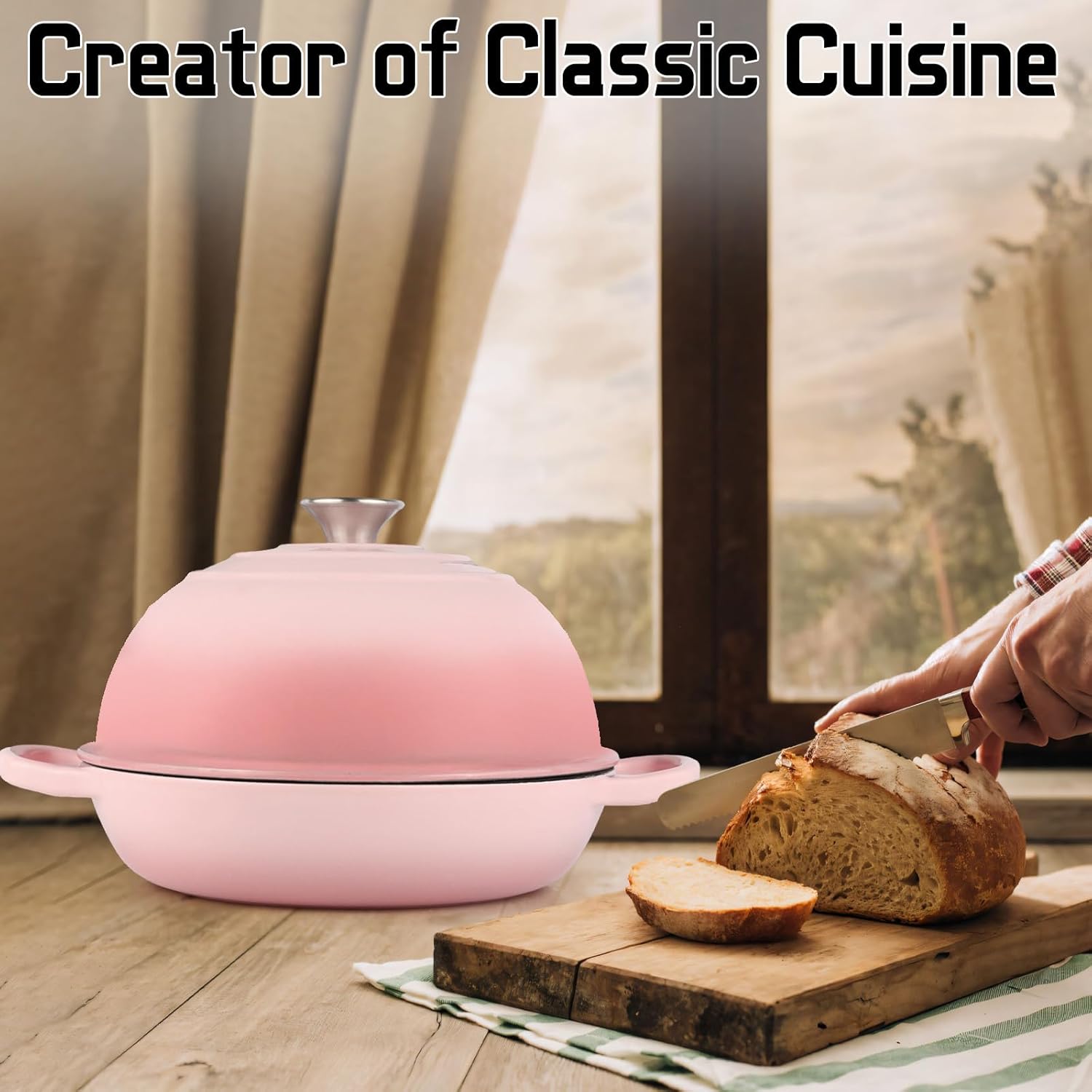 Enameled Cast Iron Bread Oven, Dutch Oven Pot with Lid, 10" Bread Dutch Oven for Sourdough Bread Baking, 6 Quarts Bread Pan with Dome Lid, Non-stick Cookware for Homemade Bread, Pink