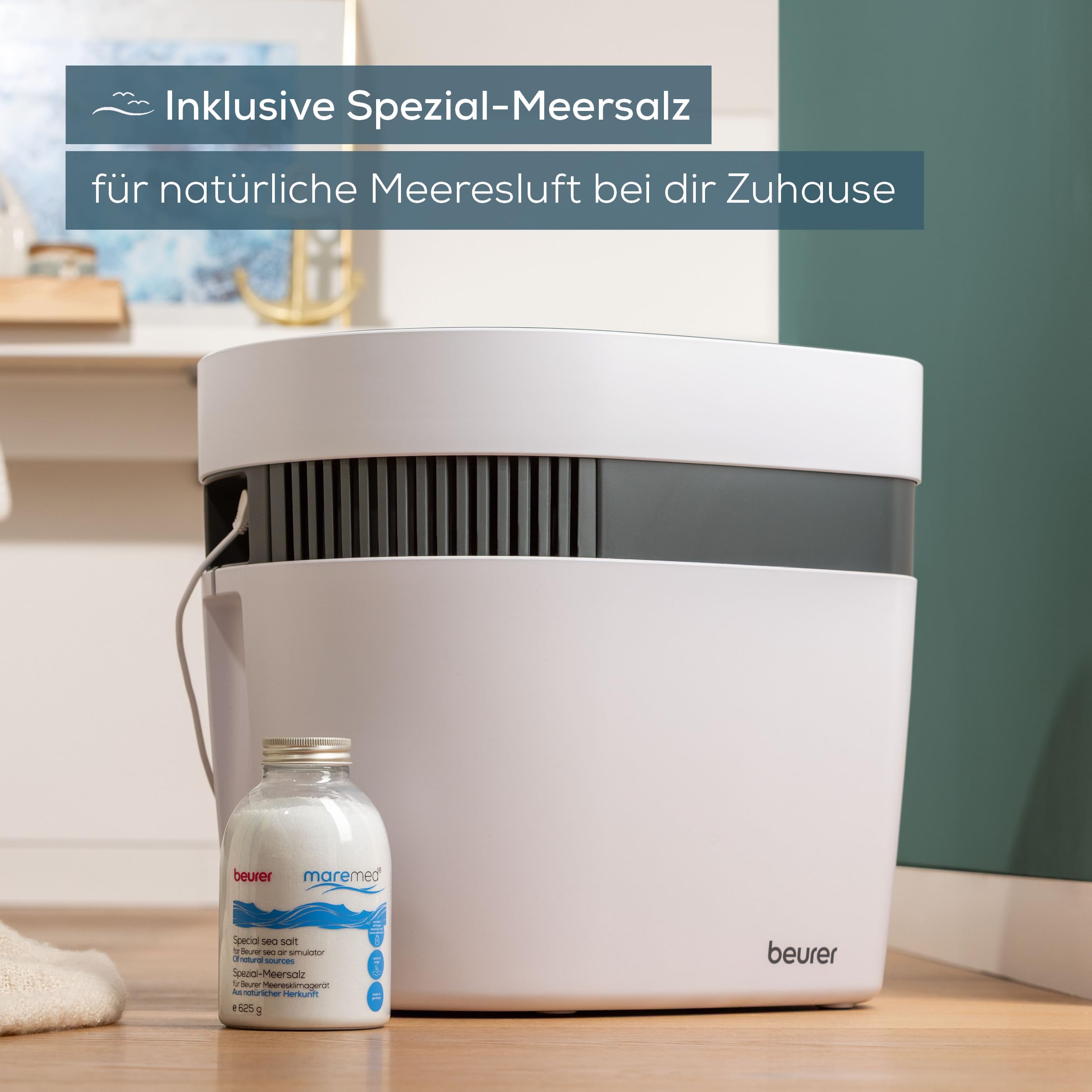 Beurer maremed MK 500 Meeresklimagerät, Luftbefeuchtung und Luftreinigung für ein naturidentisches Meeresklima, Mineralisierung mit Meeressalz, filtert Bakterien und Viren