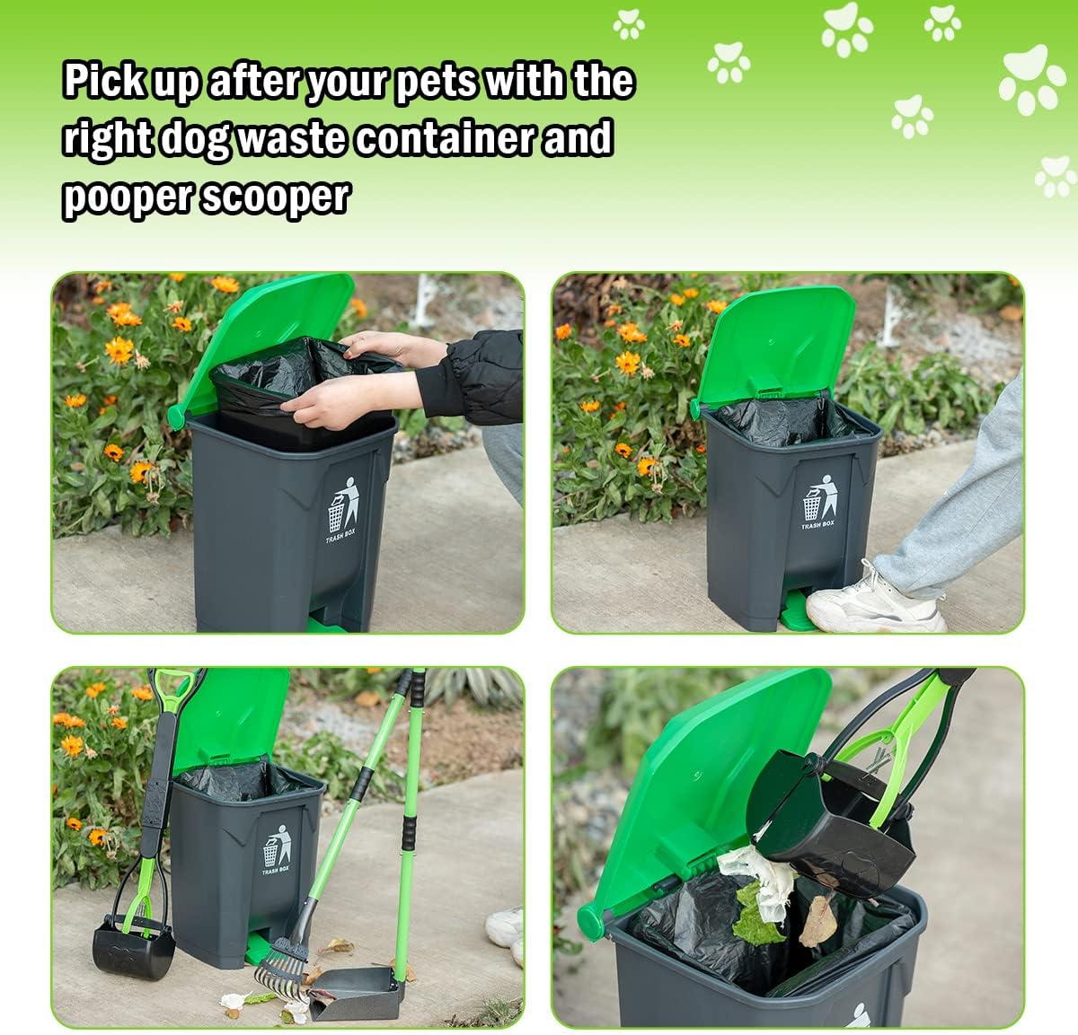 Pooper Scooper Dog Poop Trash Can Set with 20 Waste Bags, 15L/4 Gallon Step Dog Waste Trash Can with Lid and Removable Inner Bucket, Metal Dog Pooper Scooper for Large/Small and Multiple Dog Families : Pet Supplies