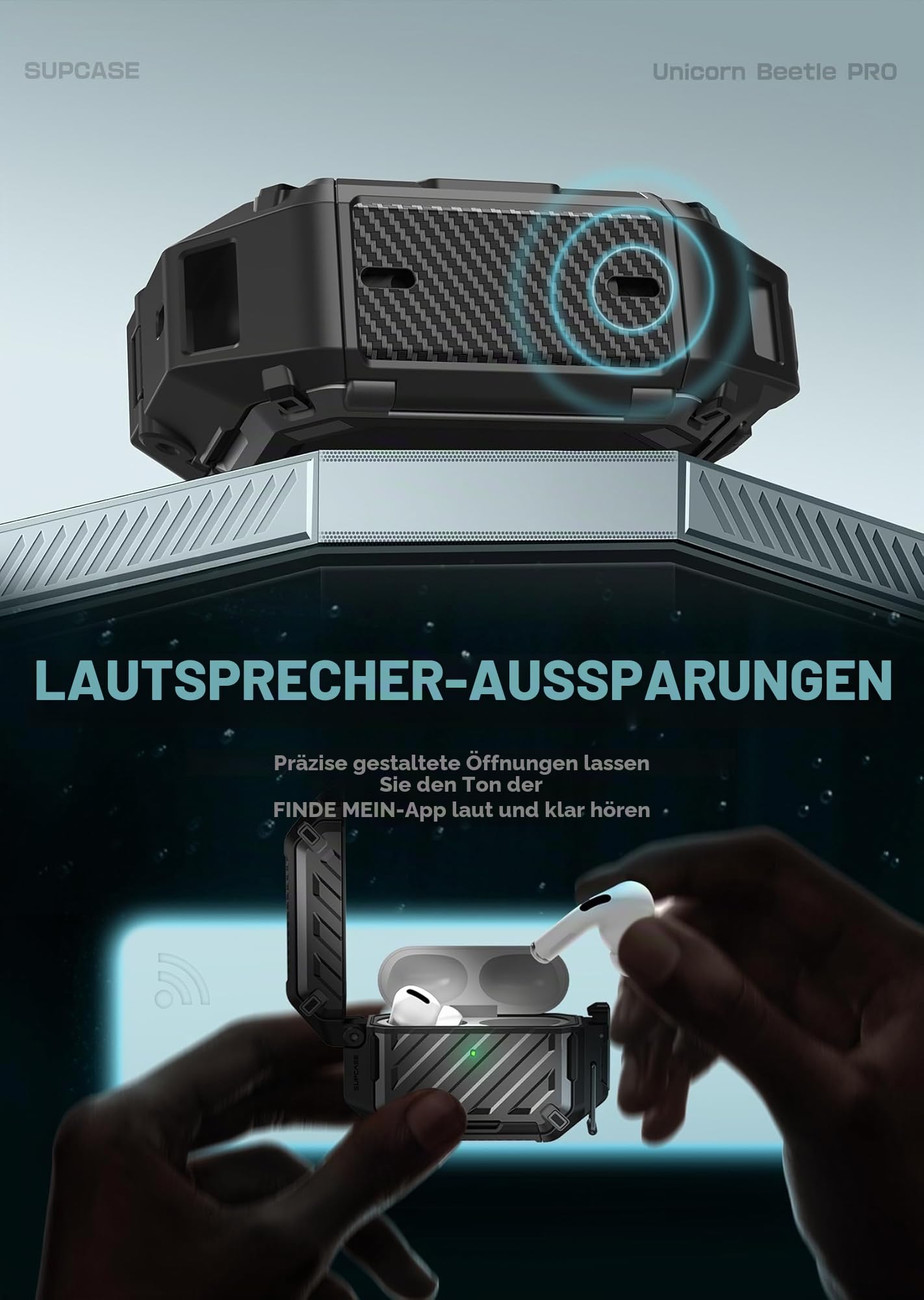 SUPCASE für AirPods Pro 3 Hülle mit Schloss und Karabiner, [IP68 Wasserdicht] [Schutz in Militärqualität] [Unterstützt kabelloses Laden] Kratzfest Schutzhülle​​ Hardcase für AirPods Pro 3 (Schwarz)