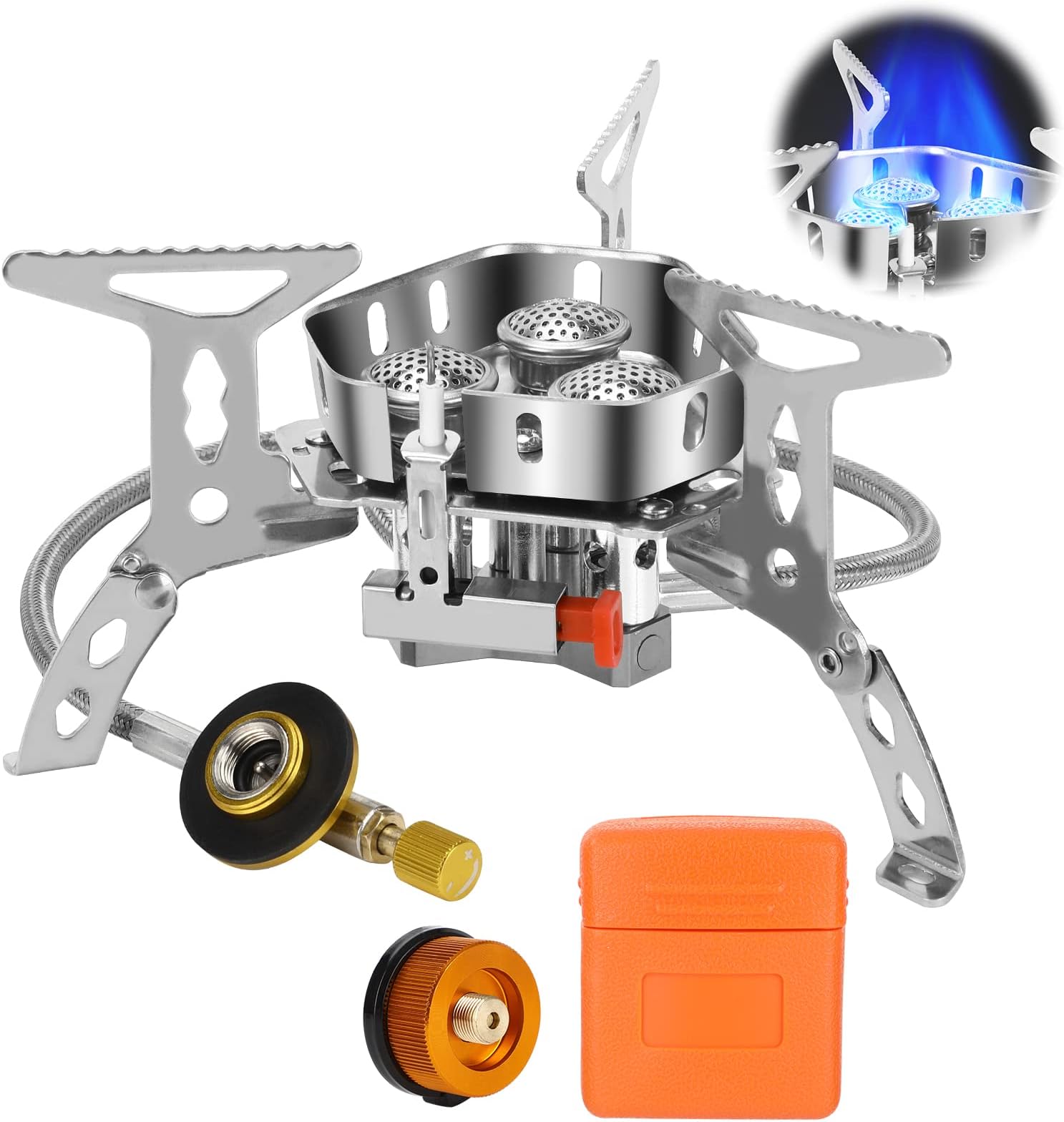 Coikes Portable Camping Gas Stove, 6800W Windproof with Piezo Ignition, 3 Burners, Suitable for Hiking, Camping, Trekking and Picnic