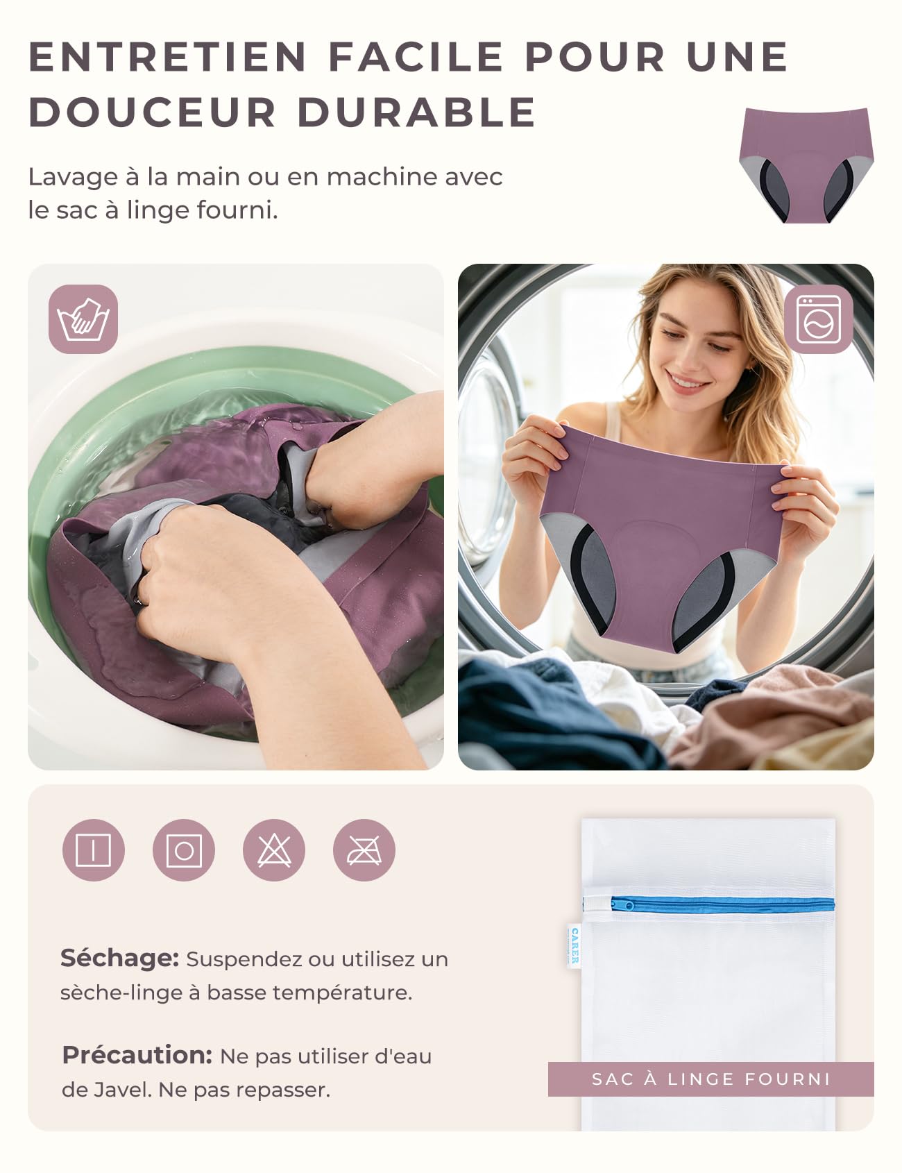 Carer Lot de 3 Culottes d'Incontinence Femme – 100 ml Capacité d’Absorption, Sous-vêtements Réutilisables pour Fuites Urinaires et Protection Menstruelle de Nuit, Confortables et Discrètes, Taille 3XL
