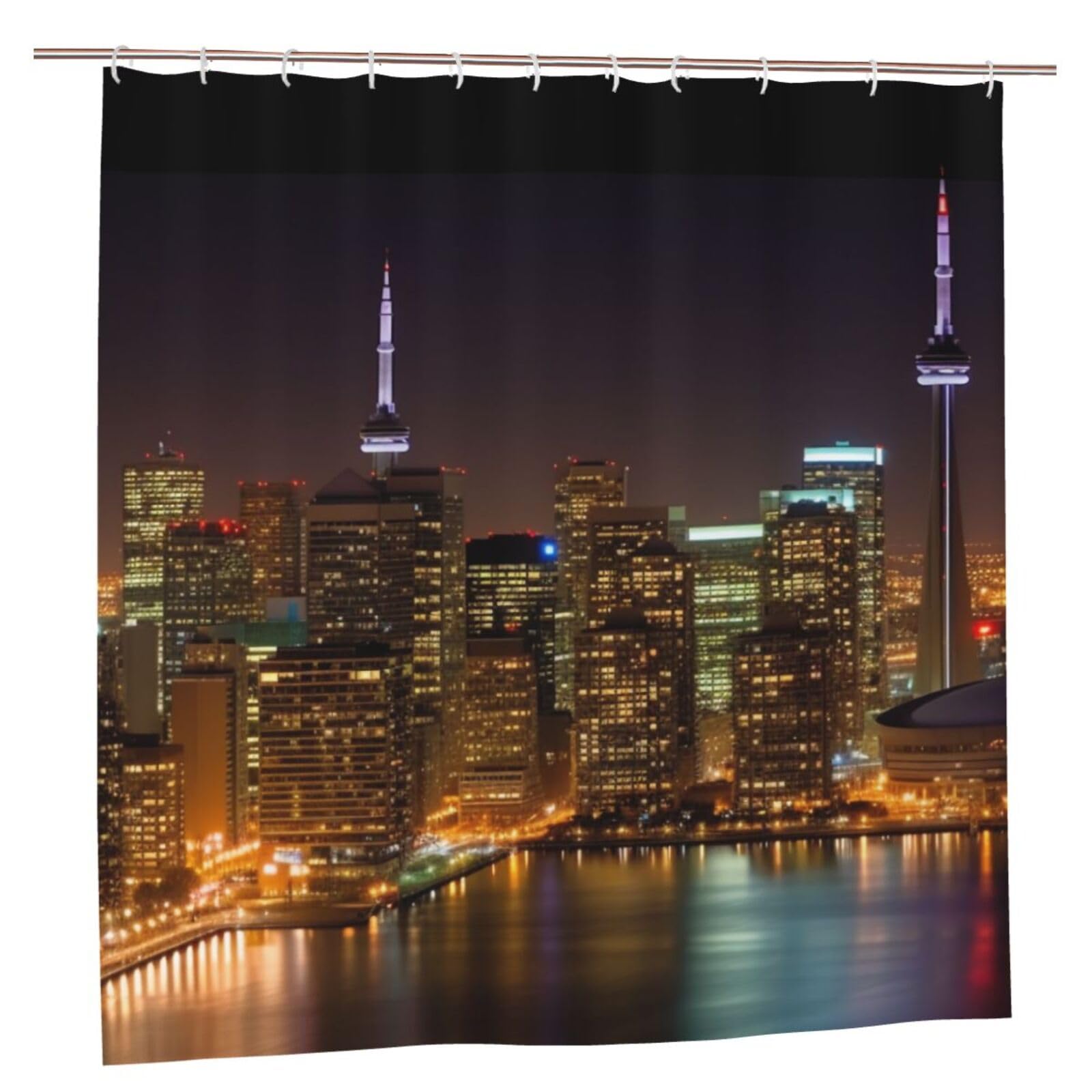 BWWHCCTI Cityscape Night Canada Printed Shower Curtain With 12 Plastic Hooks Opaque Quick Drying Waterproof Shower Curtains Sets For Bathroom 183x183 CM