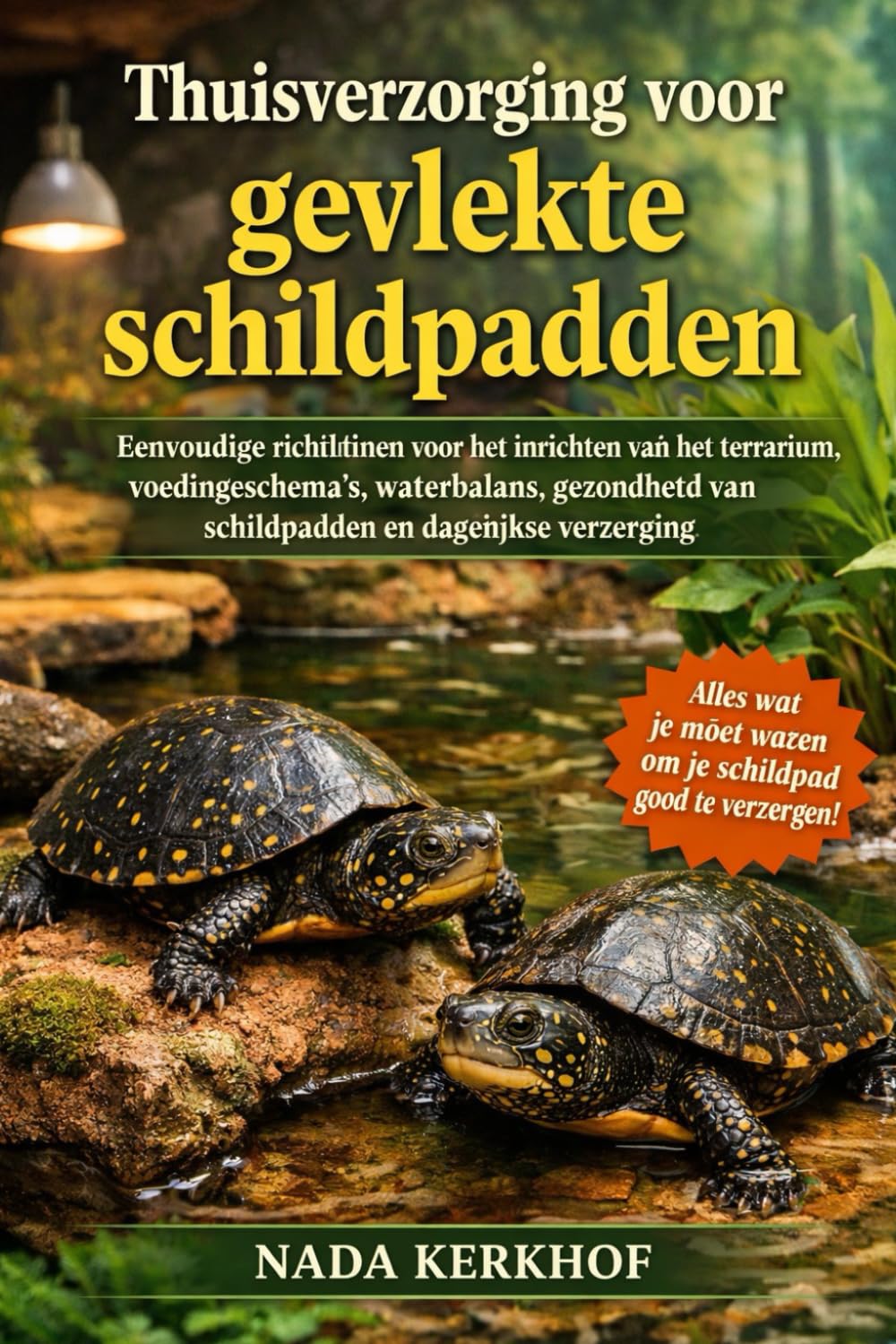 Thuisverzorging voor gevlekte schildpadden: Eenvoudige richtlijnen voor het inrichten van het terrarium, voedingsschema's, waterbalans, gezondheid van schildpadden en dagelijkse verzorging.