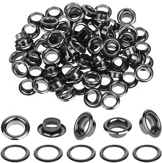 cobee 100 Sets Black Metal Eyelets, 1/4 Inch Eyelets and Grommets Eyelet Kit, Round Inner Hole DIY Rivet for Canvas, Shoes, Clothing, Bead Cores, Fabric, Leather and Bag(Black)