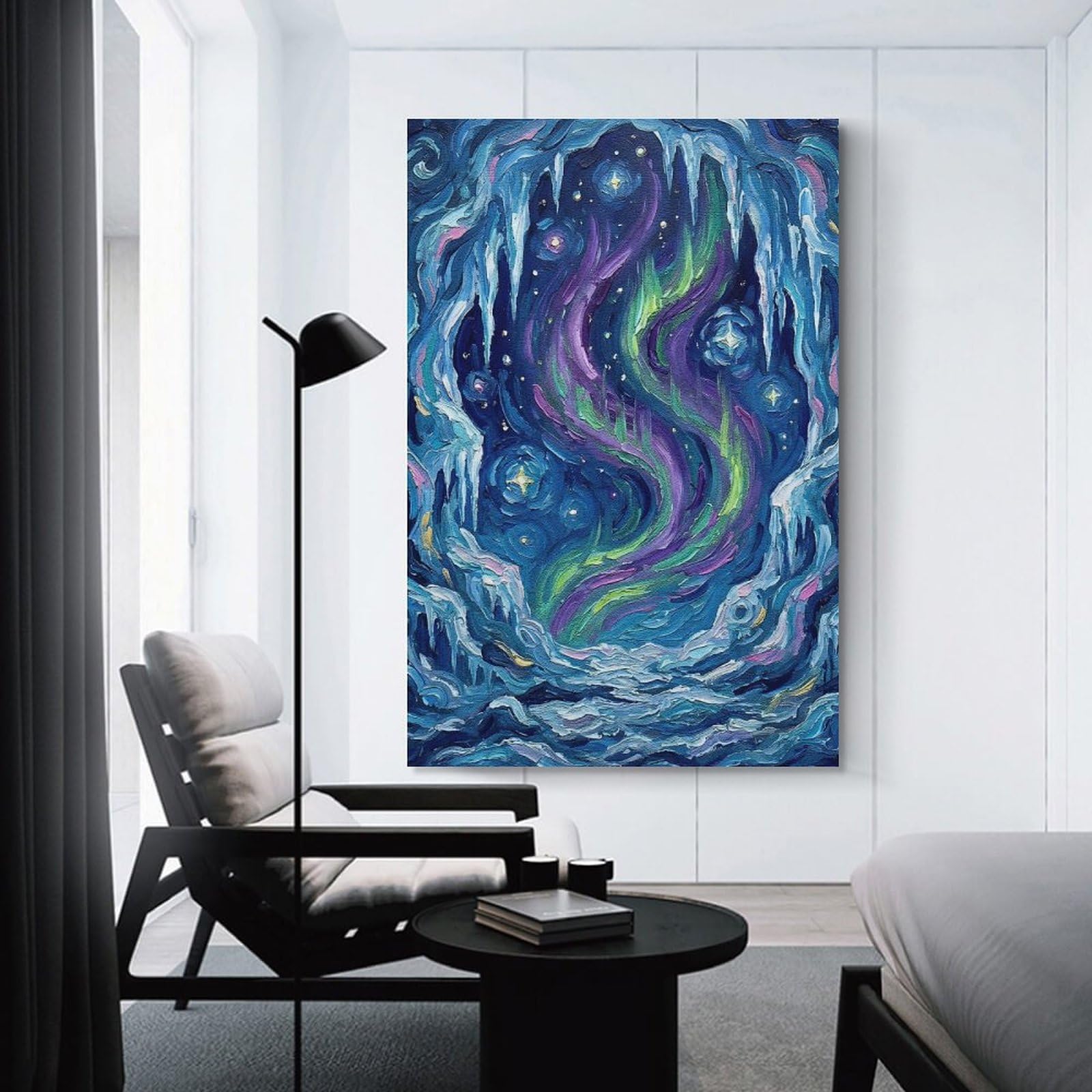 Junmoney Canvas Wall Picture Aurora Borealis Ice Cave Painting, 24x36inch(60x90cm), for Office, Study Or Home Workspace, Canvas Wall Decor for Creative Rooms