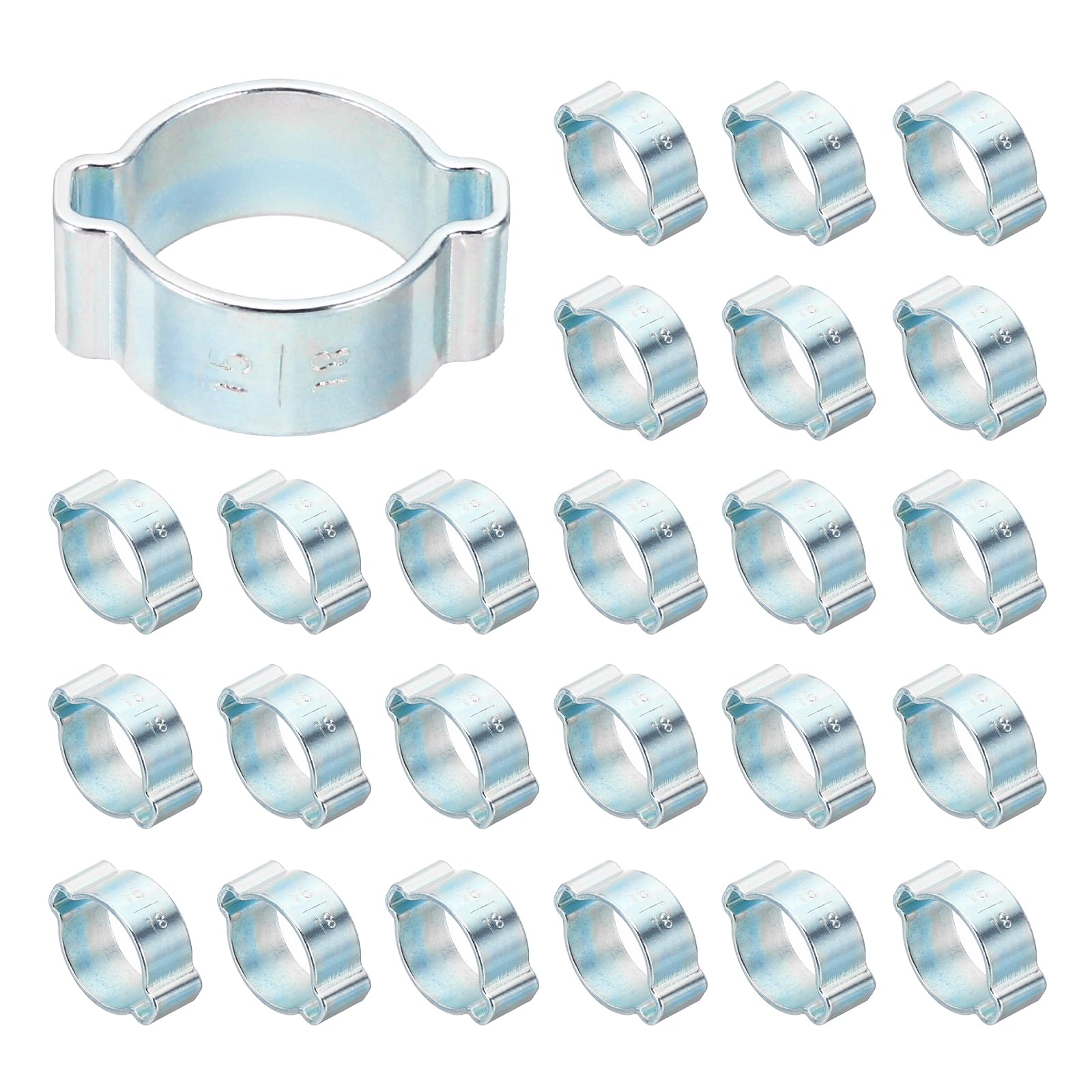 PATIKIL 36 Pcs Double Ear Hose Clamp, 15-18mm Zinc Plated Steel O Clip Crimp Rings, Pipe Clamps for Fuel Petrol Pipe Tube Fitting Connections