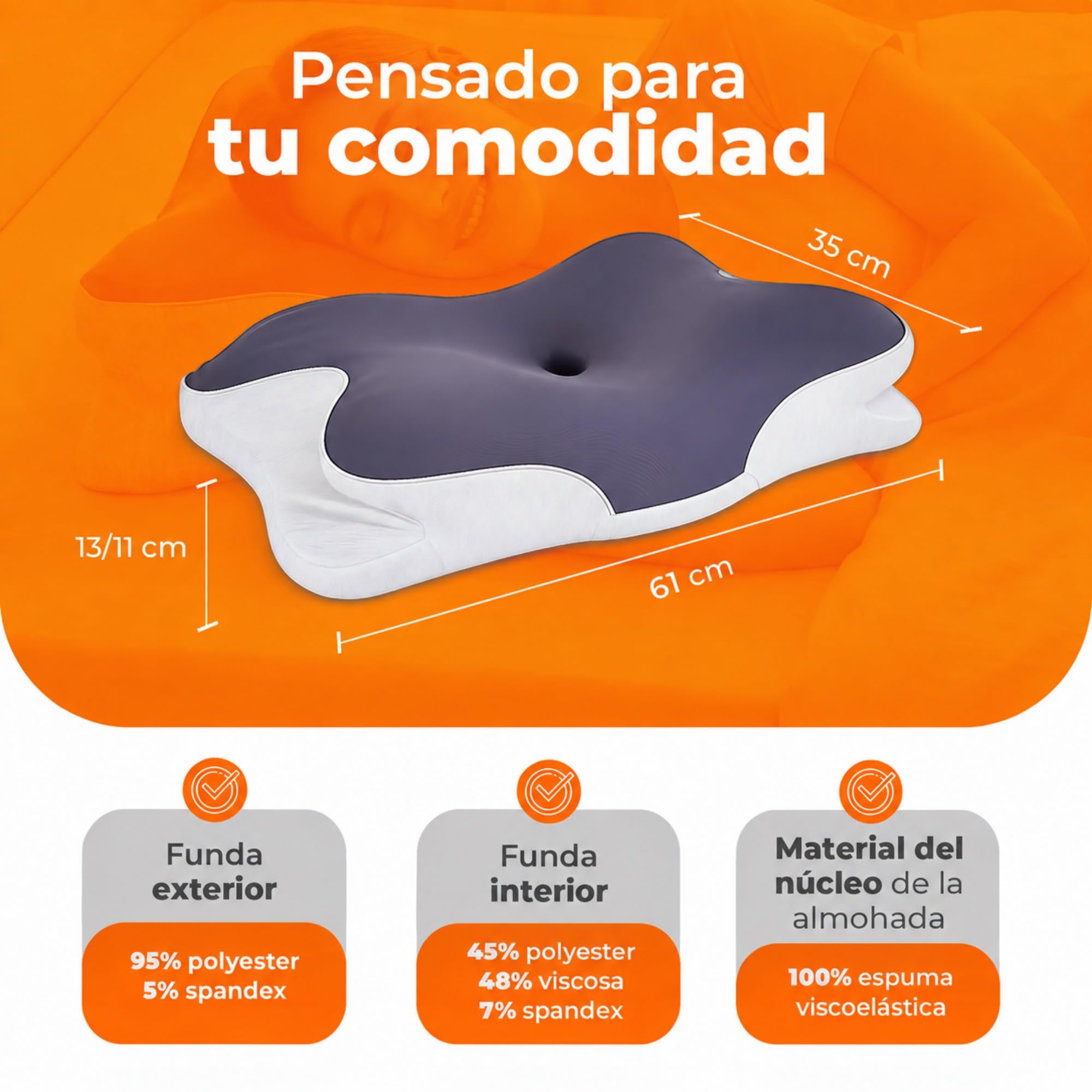 AN-TEAM® Almohada Cervicales y Cuello, Incluye Funda Adicional de Regalo