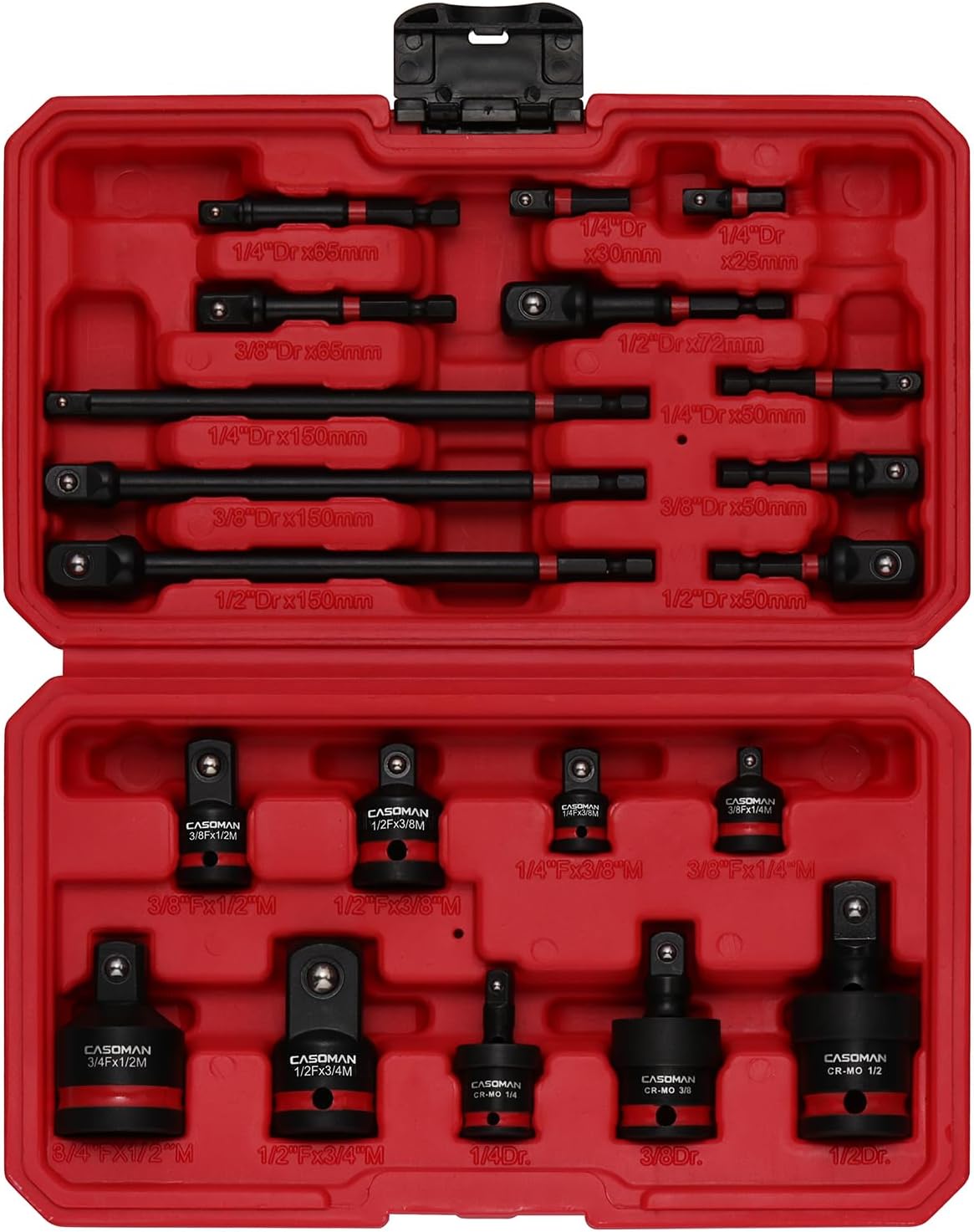 CASOMAN 20PCS 1/4" 3/8" 1/2" Drive Impact Socket Adapter Set, Includes Hex Shank Adapters & Reducers, CR-MO Universal Swivel Socket