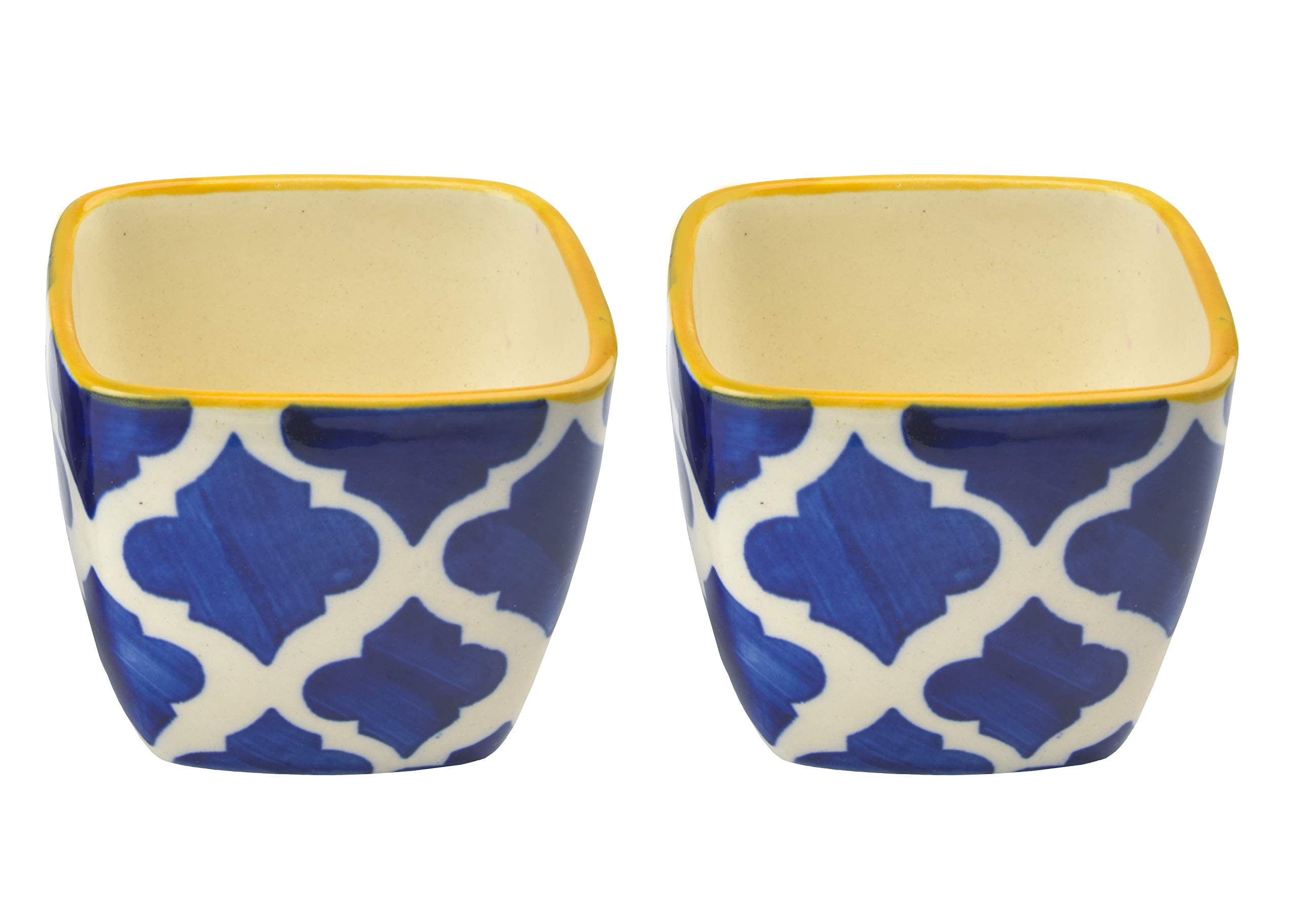 HS HINDUSTANI SAUDAGAR Blue Umrao Ceramic Plant pots Set of 2 Flower Pot for Herbs Garden Terrace Window gamala with Drainage Hole Handmade Planter Balcony Ideal for Office Home Decor and Gifting.