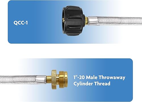 Miniatura 5 de Gawinco Manguera adaptadora de propano de acero inoxidable de 5 pies, adaptador de tanque de propano de 1 libra a 20 libras, apto para estufas