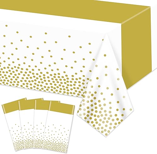 Paquete de 4 manteles de color blanco y dorado, 86.6 x 51.2 pulgadas, manteles rectangulares dorados para bodas, cumpleaños, primera comunión, baby