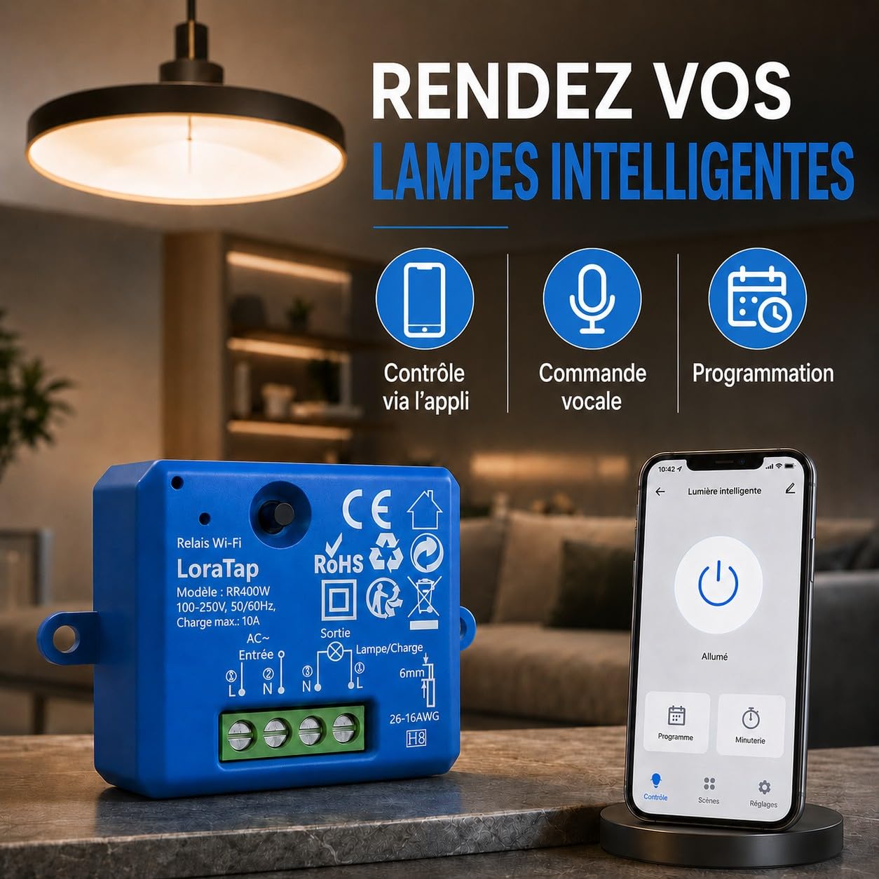 LoraTap Lot de ２ Interrupteur WiFi Alexa Sans Fil, MINI TAILLE, Récepteur 2500W 10A, Commutateur Connecté Intelligent, Commande à Distance Par Téléphone, Relais Compatible avec Google Home IFTTT