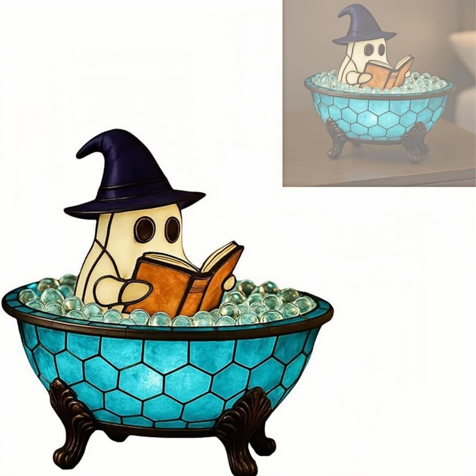 Ghost Bubble Bath Lamp - Halloween Ghost Night Light, Cute LED Bathroom Decor, Color-Changing Mood Light, Bathtub Accent Lamp, Ghost-Themed Gift for Halloween Party