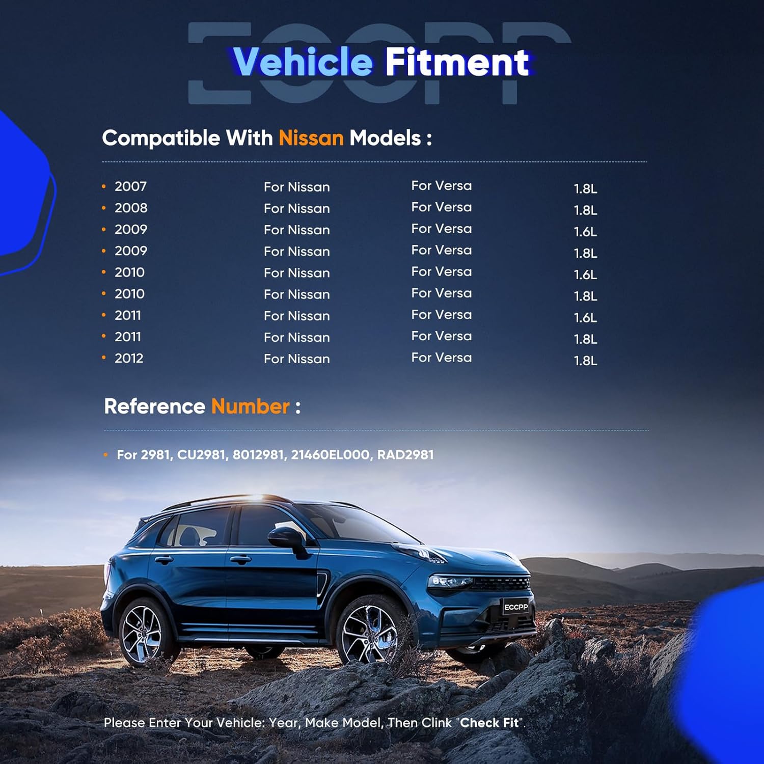 ECCPP 2981 Radiator for 2009-2011 for Nissan Versa 1.6L 2007-2012 for Nissan Versa 1.8L Replace# CU2981, 8012981, 21460EL000 Engine Coolant Radiator Automotive Aluminum Core Radiator