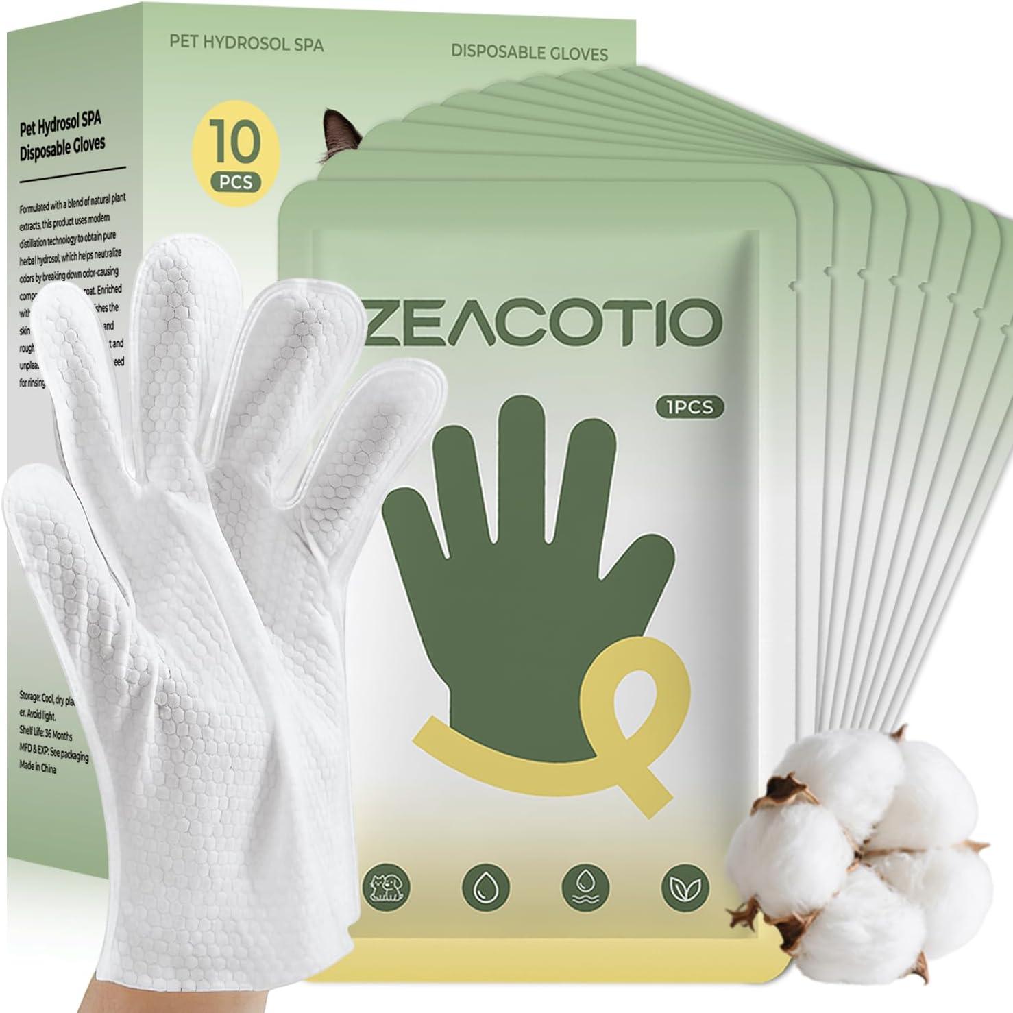 ZeaCotio Pet Wipes for Dogs and Cats, Gentle Grooming Wipes for Paws, Butt, Face and Coat, Deodorizing Dog Wipes for Daily Cleaning, Unscented Cat Wipes for Sensitive Skin